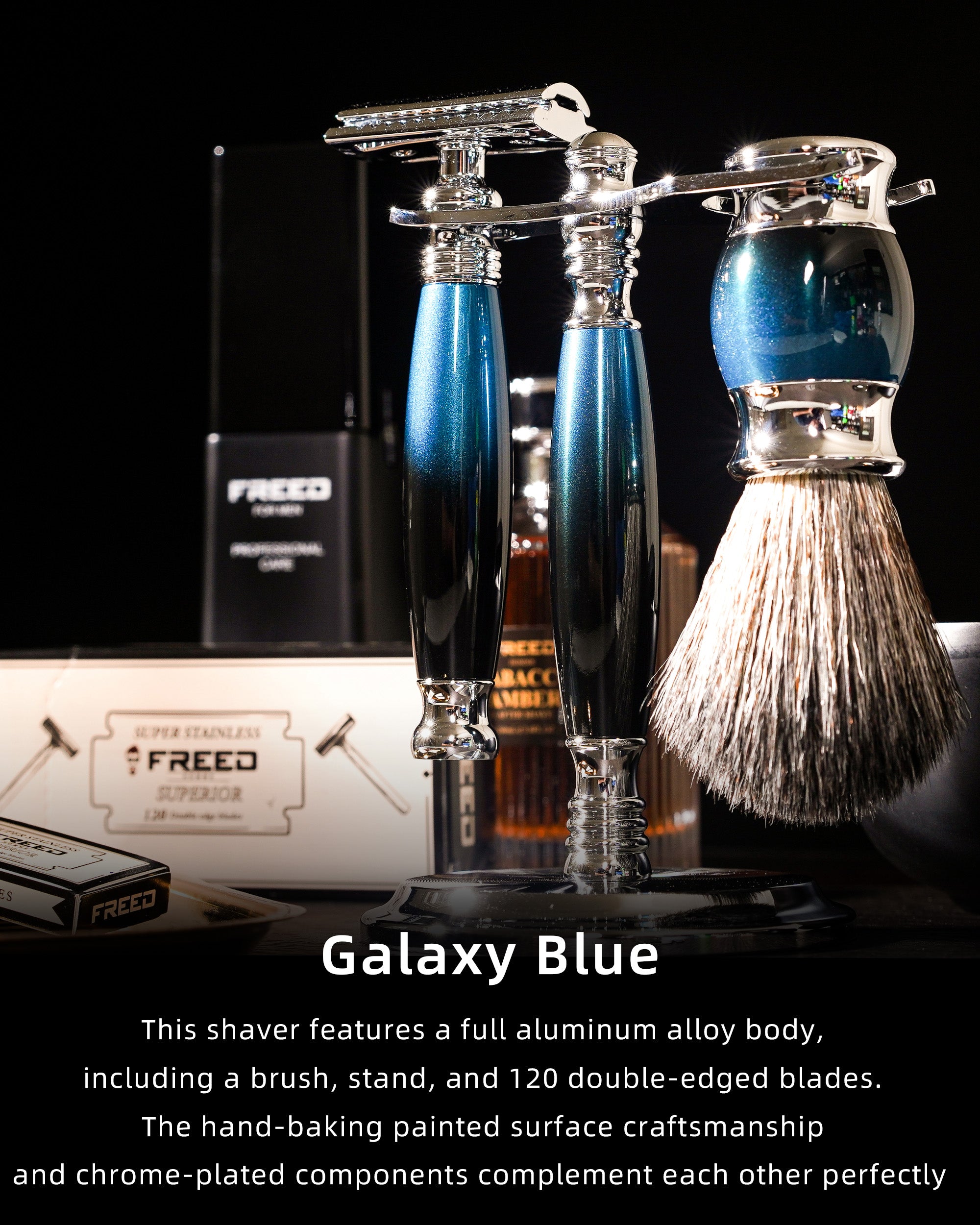 FREED LUXURY FOUR-PIECE SHAVING SET FOR MEN - Galaxy Blue