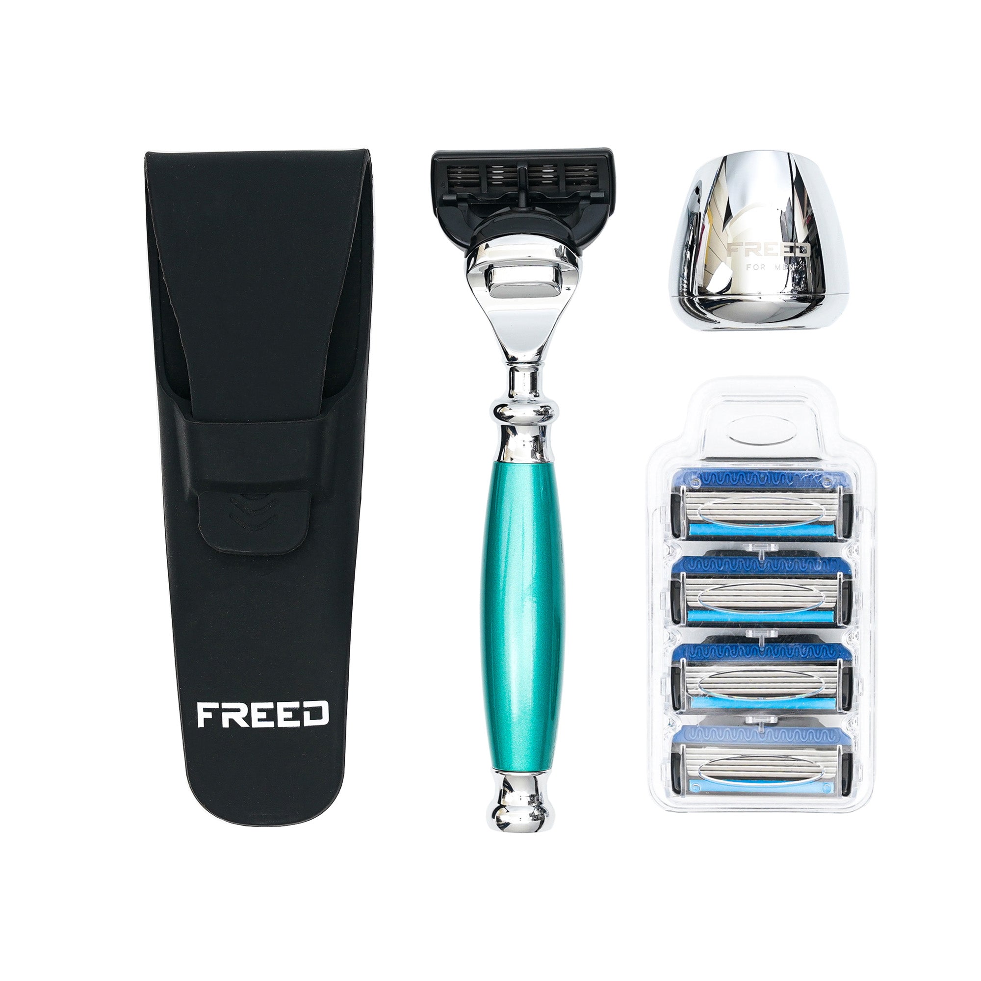 FREED FIVE-BLADE SAFETY RAZOR FOUR PIECES TRAVEL SET - LAKE GREEN