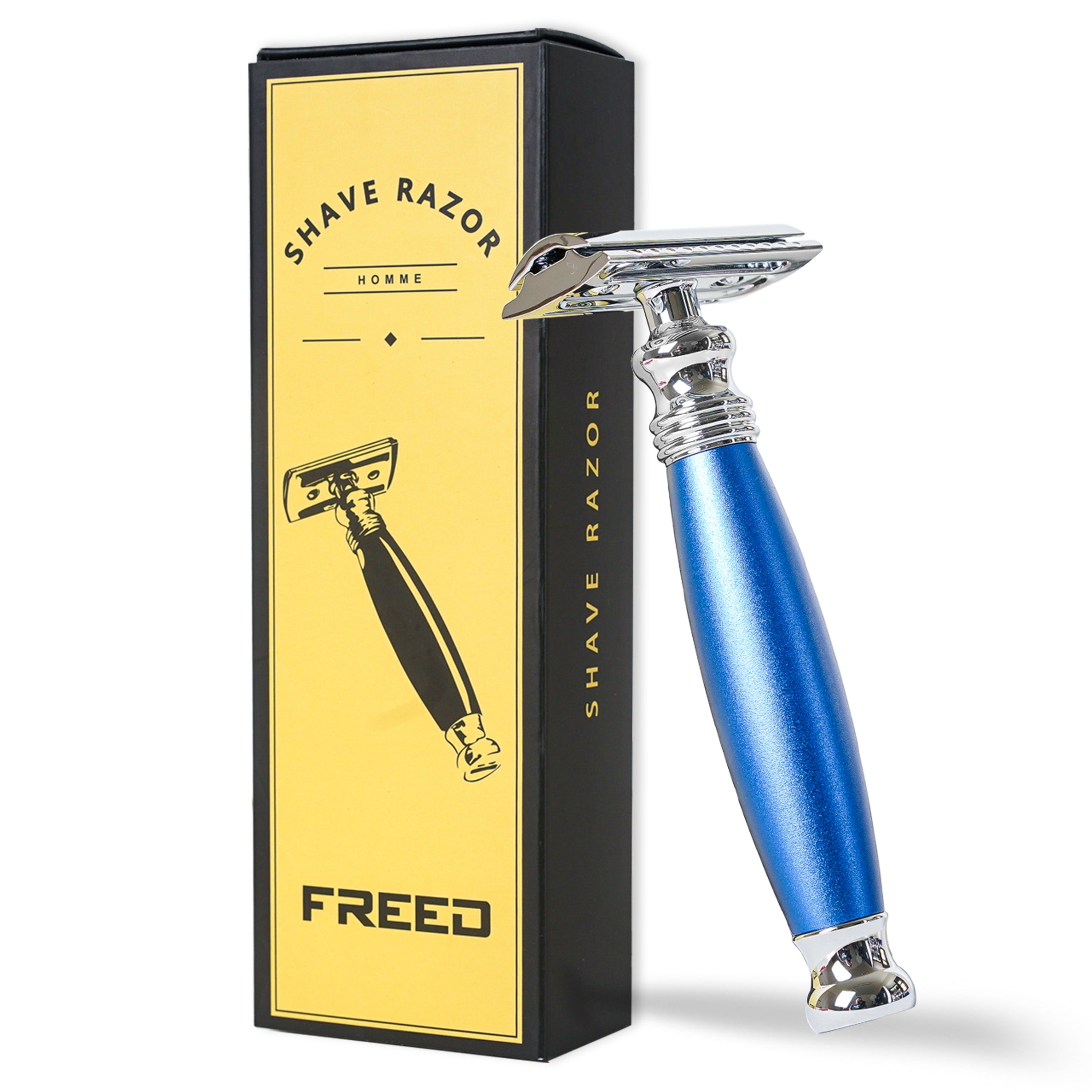 FREED Double Edge Safety Razor Single Handle with a Box of 10 Blade  - Blue