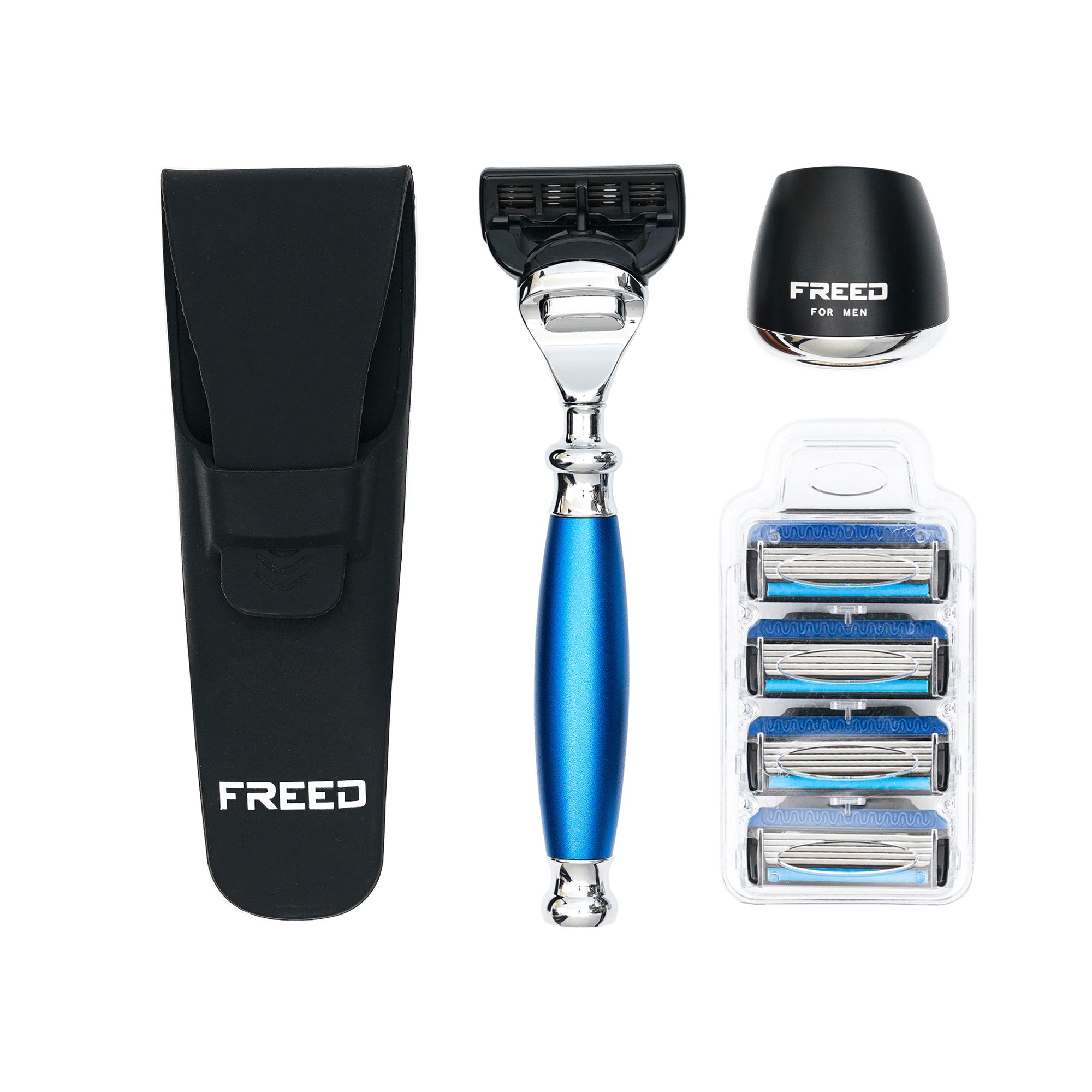 FREED Five-Blade Safety Razor Four Pieces Travel Set - blue