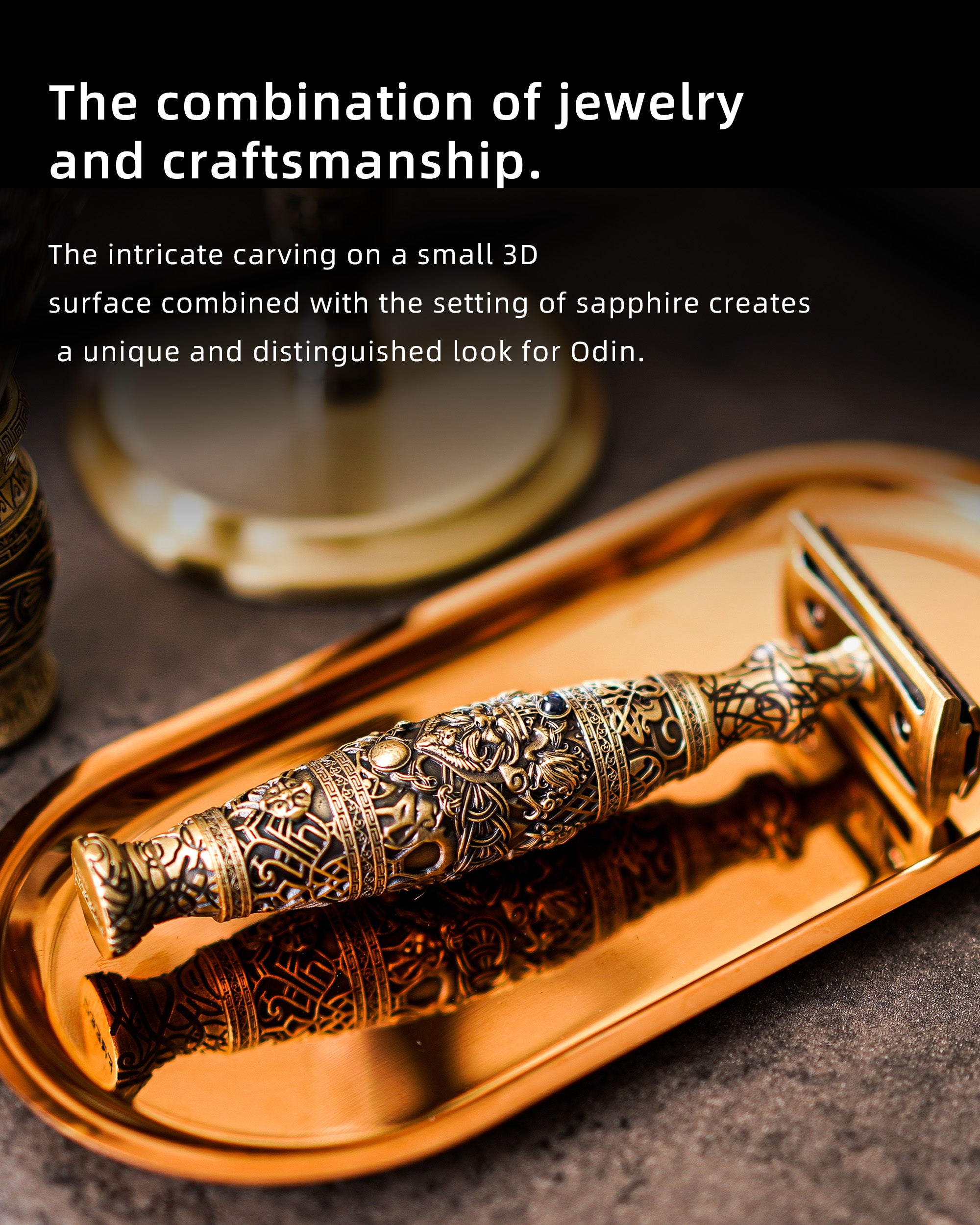 Odin：Double Edge Safety Razor,The Ultimate Tool with a Unique Design,Exquisite Engravings with Natural Blue Sapphires,Perfectly engraved handle using etching techniquehandle for the Best Grip.the pinnacle of craftsmanship,men gift set