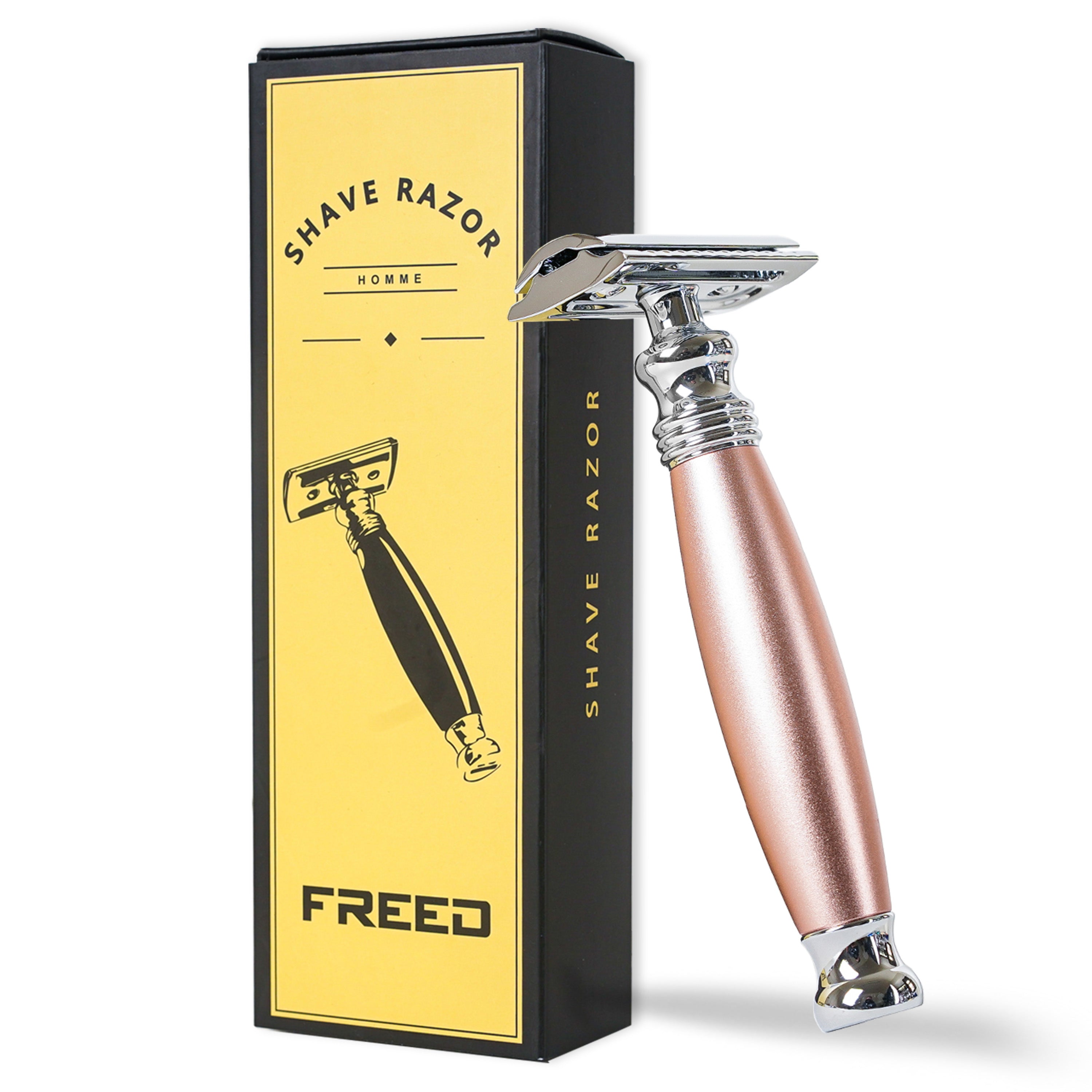 FREED DOUBLE EDGE SAFETY RAZOR SINGLE HANDLE WITH A BOX OF 10 BLADE - gold rose