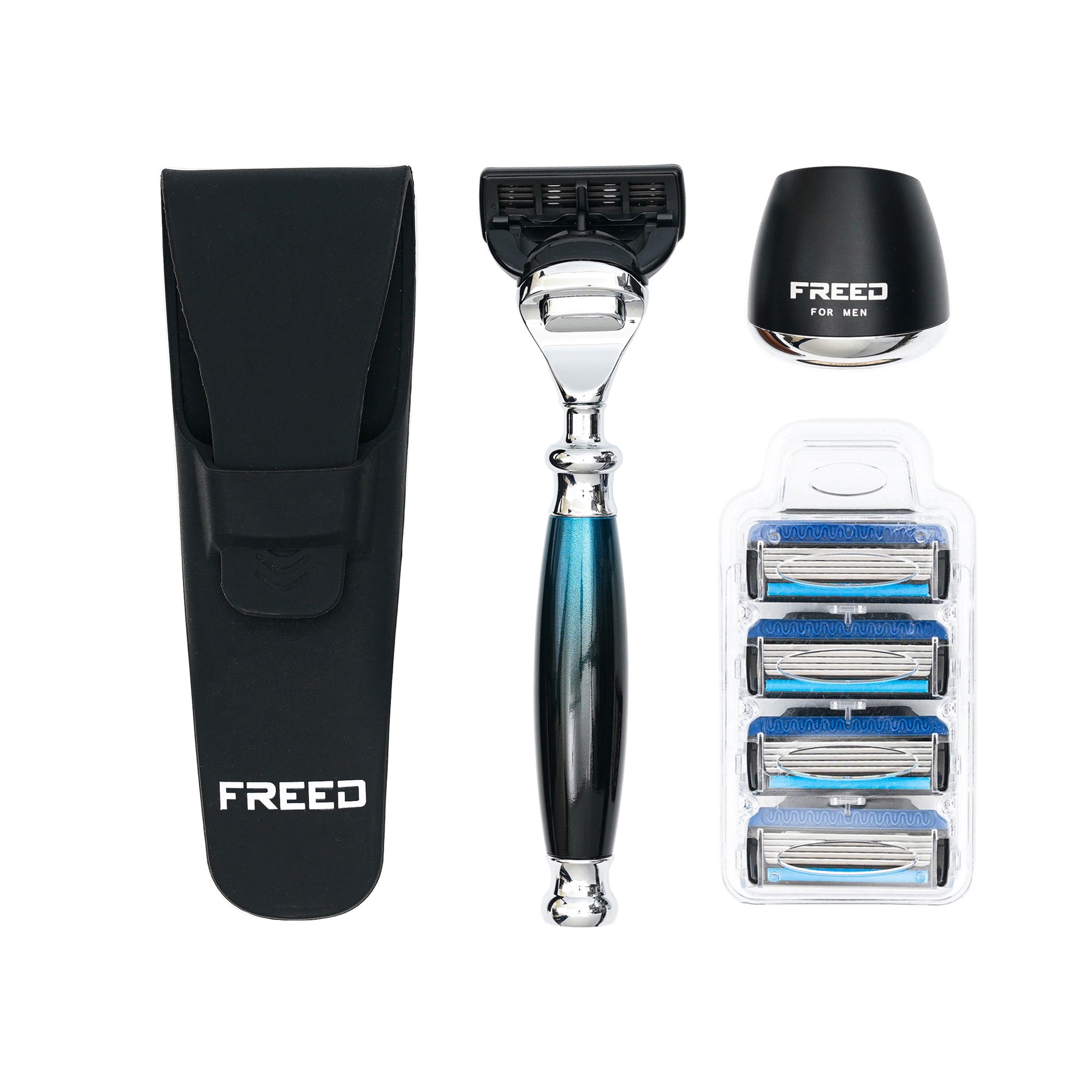 FREED FIVE-BLADE SAFETY RAZOR FOUR PIECES TRAVEL SET - Galaxy Blue