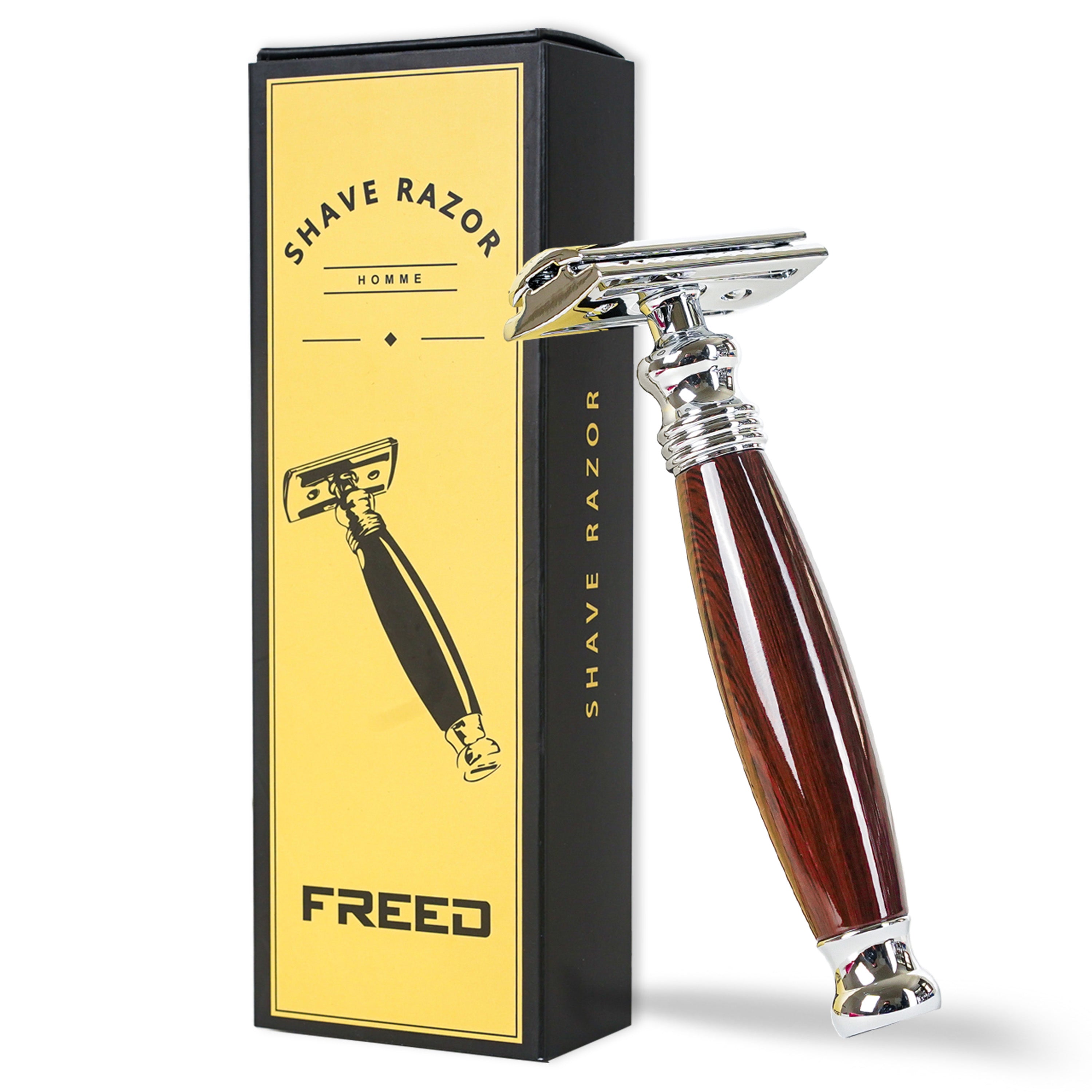 FREED Double Edge Safety Razor Single Handle with a Box of 10 Blade  - PurpleBrown