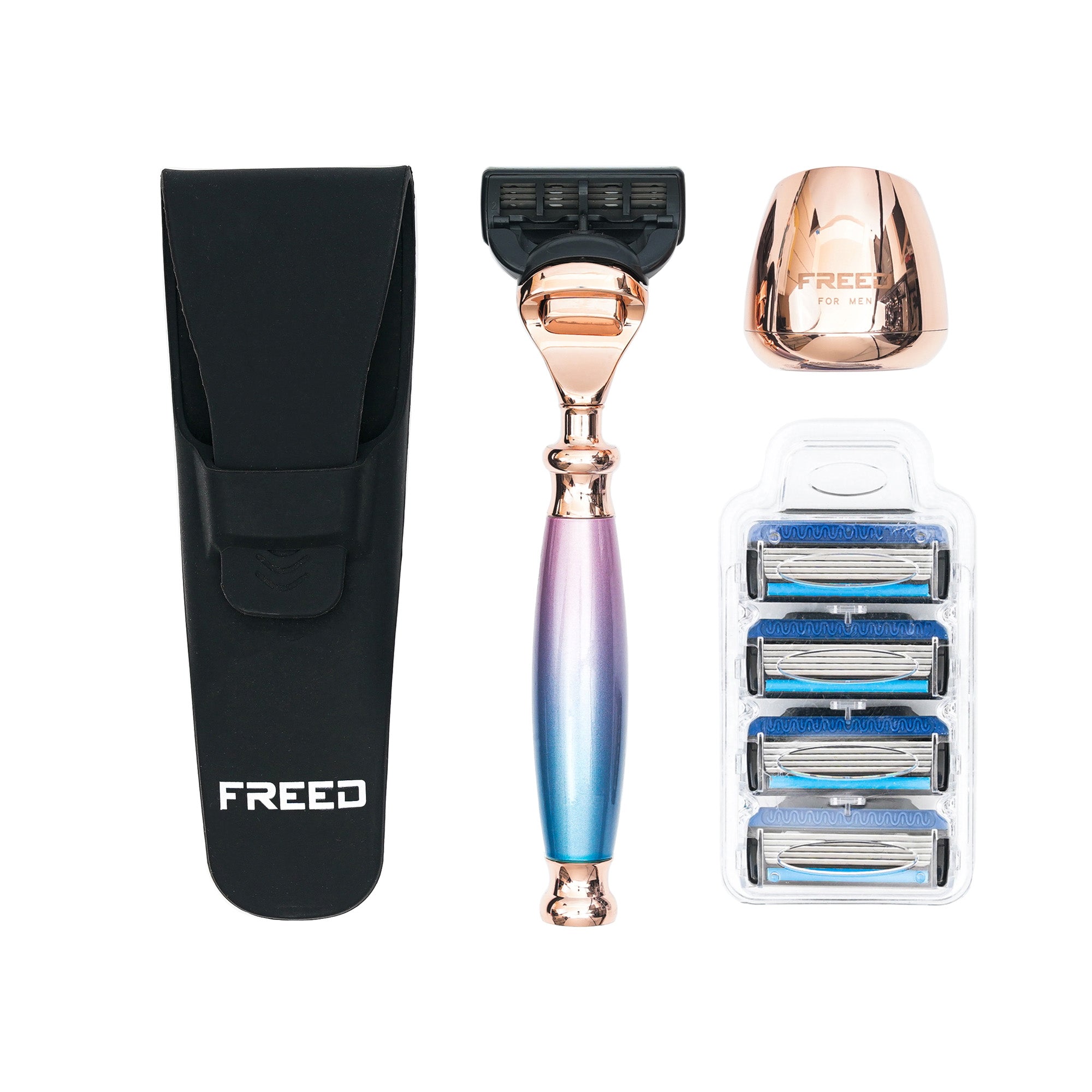 FREED ROSE GOLD Five-Blade Safety Razor Four Pieces Travel Set - Unicorn