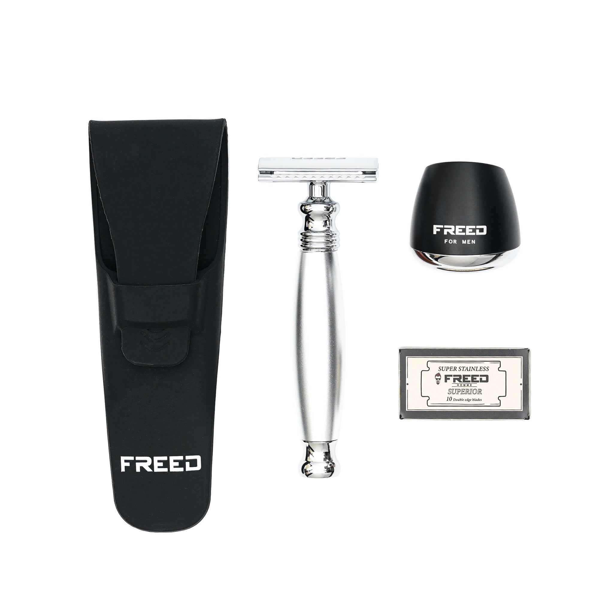 FREED TRAVEL FOUR-PIECE SAFETY RAZOR GIFT SET - Silver