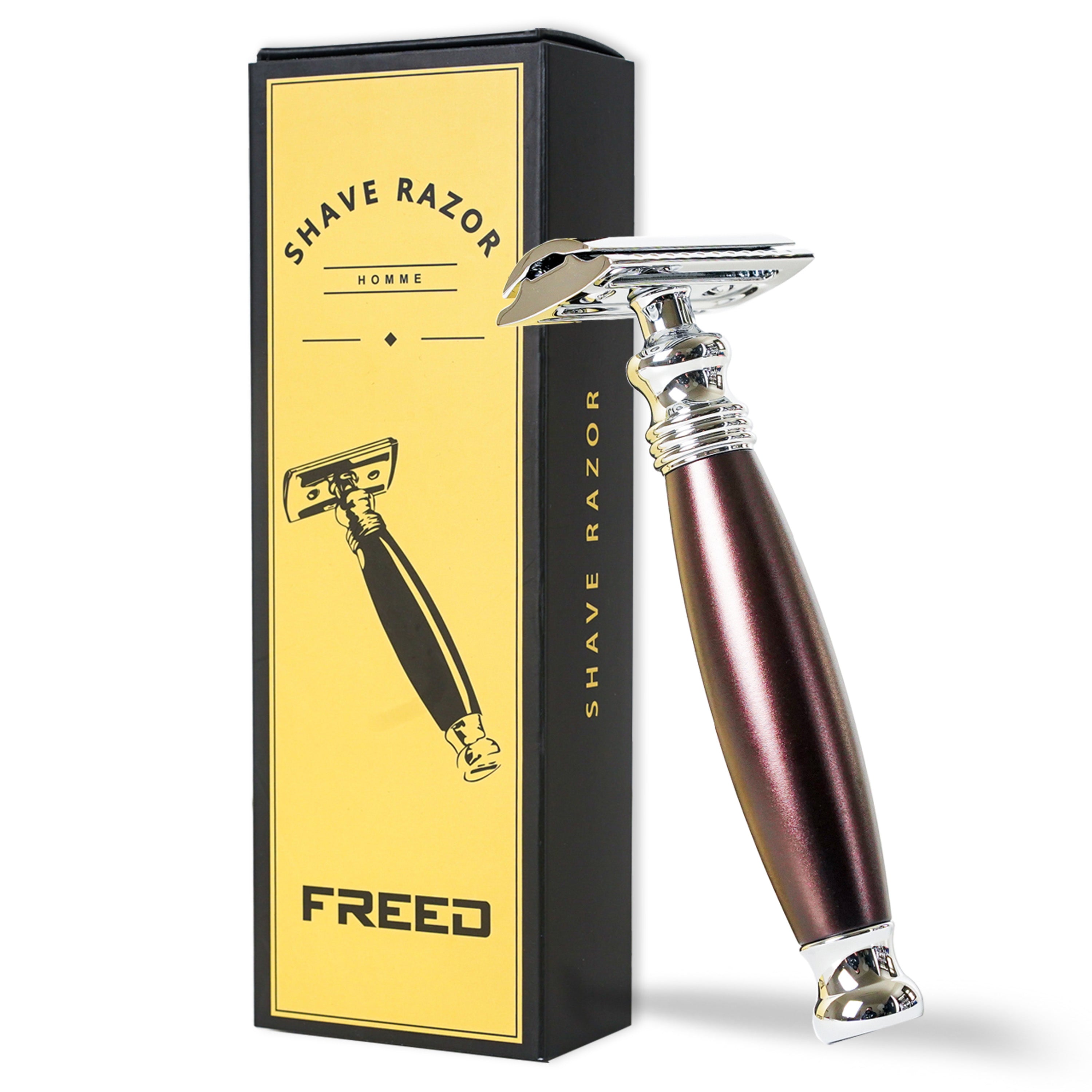 FREED Double Edge Safety Razor Single Handle with a Box of 10 Blade  - SaddleBrown