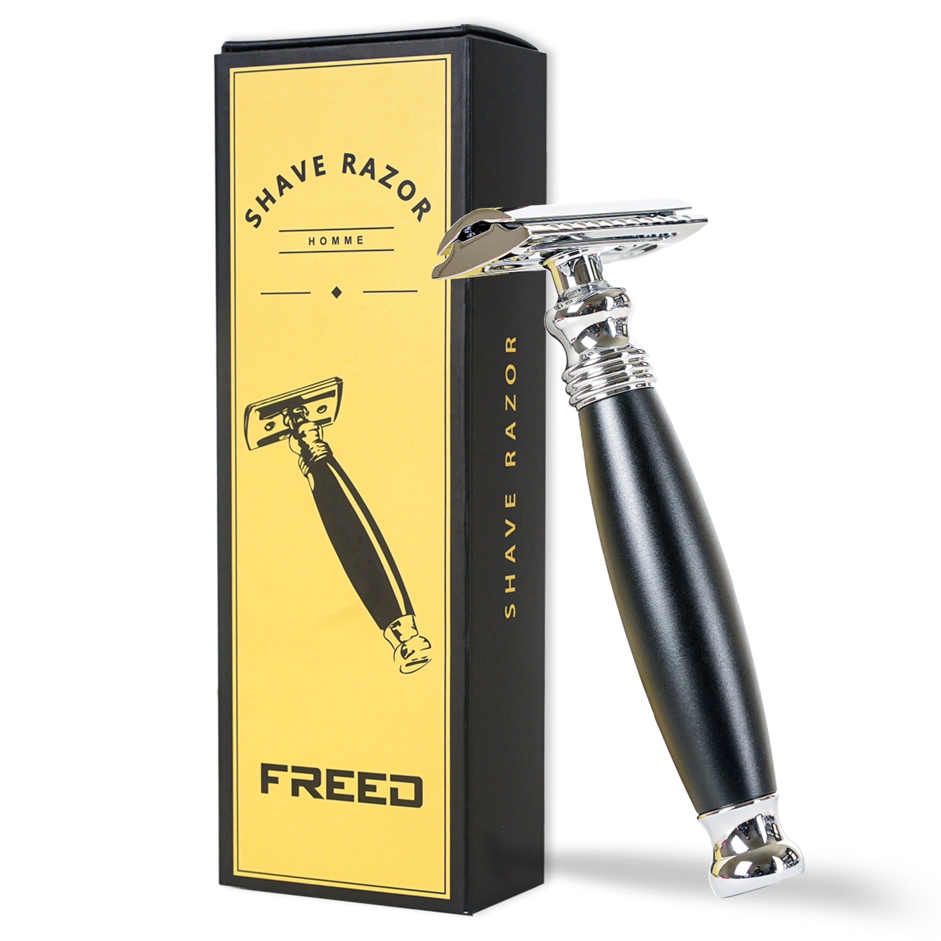 FREED Double Edge Safety Razor Single Handle with a Box of 10 Blade - BLACK