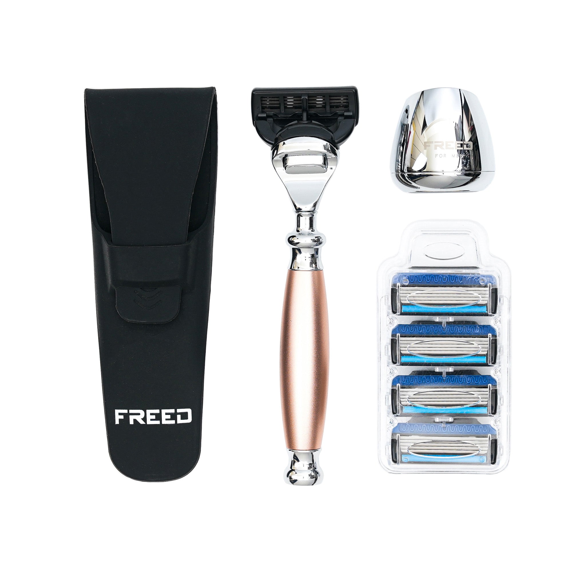 FREED FIVE-BLADE SAFETY RAZOR FOUR PIECES TRAVEL SET - ROSE GOLD