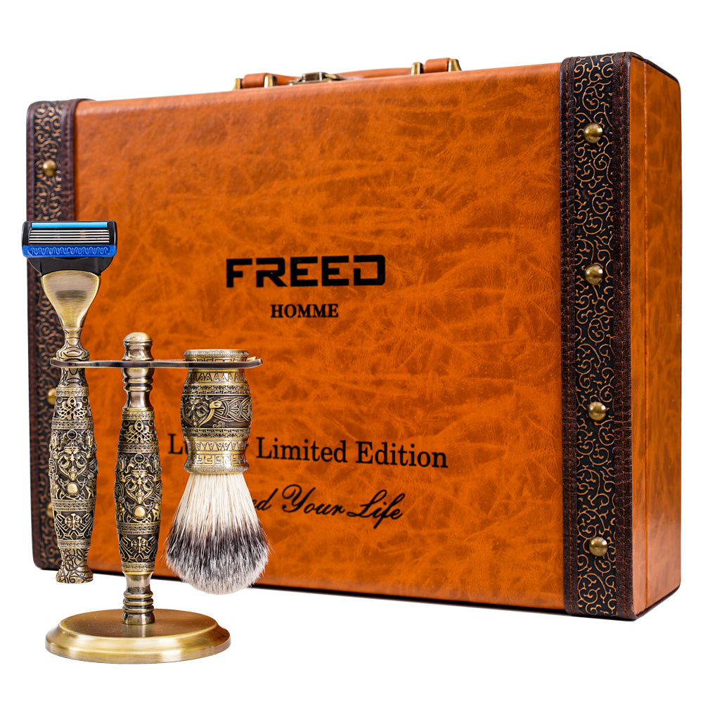 FREED Odin：5-blade safety razor,The Ultimate Tool with a Unique Design,Exquisite Engravings with Natural Blue Sapphires,Perfectly engraved handle using etching techniquehandle for the Best Grip.the pinnacle of craftsmanship,men gift set