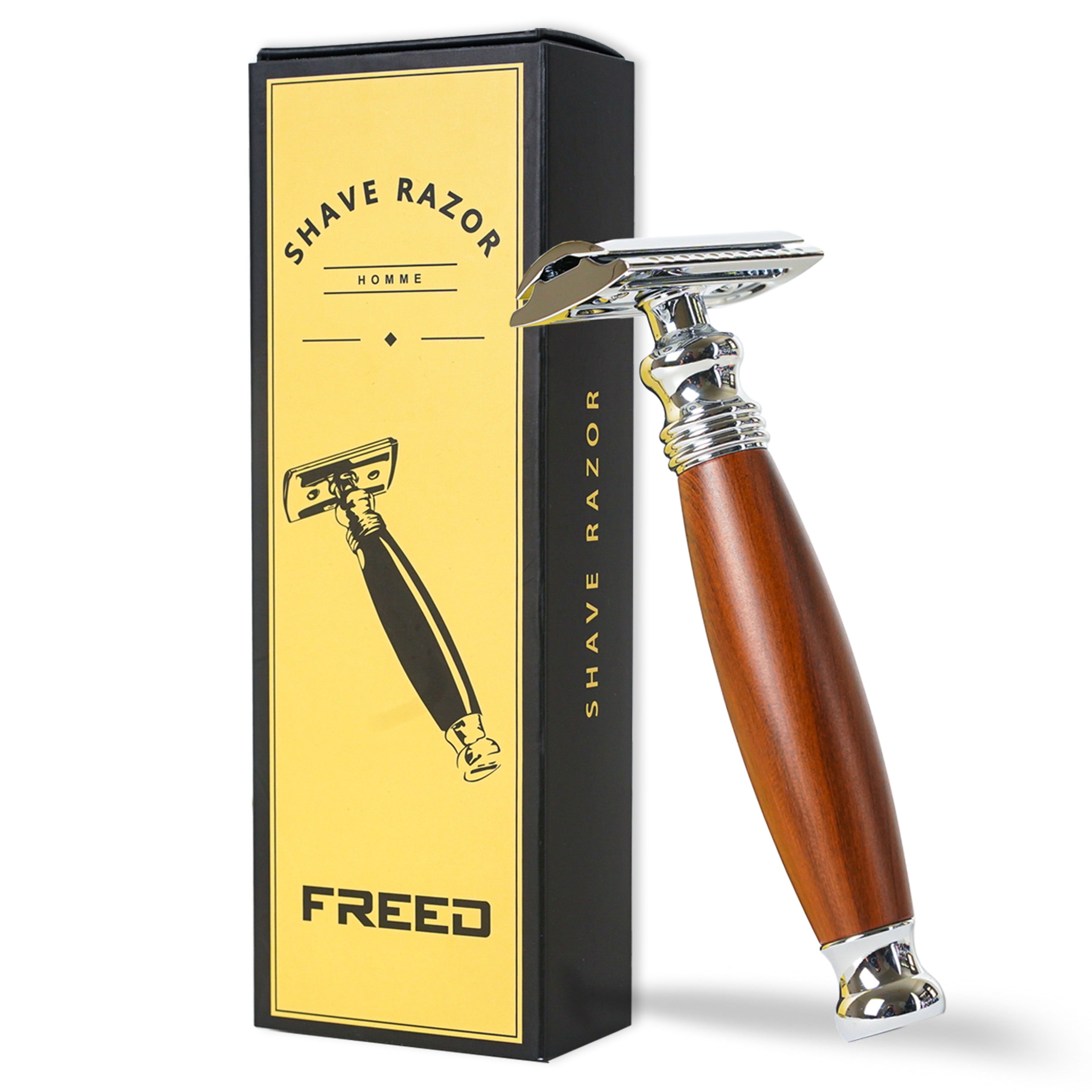 FREED DOUBLE EDGE SAFETY RAZOR SINGLE HANDLE WITH A BOX OF 10 BLADES- NUT BROWN