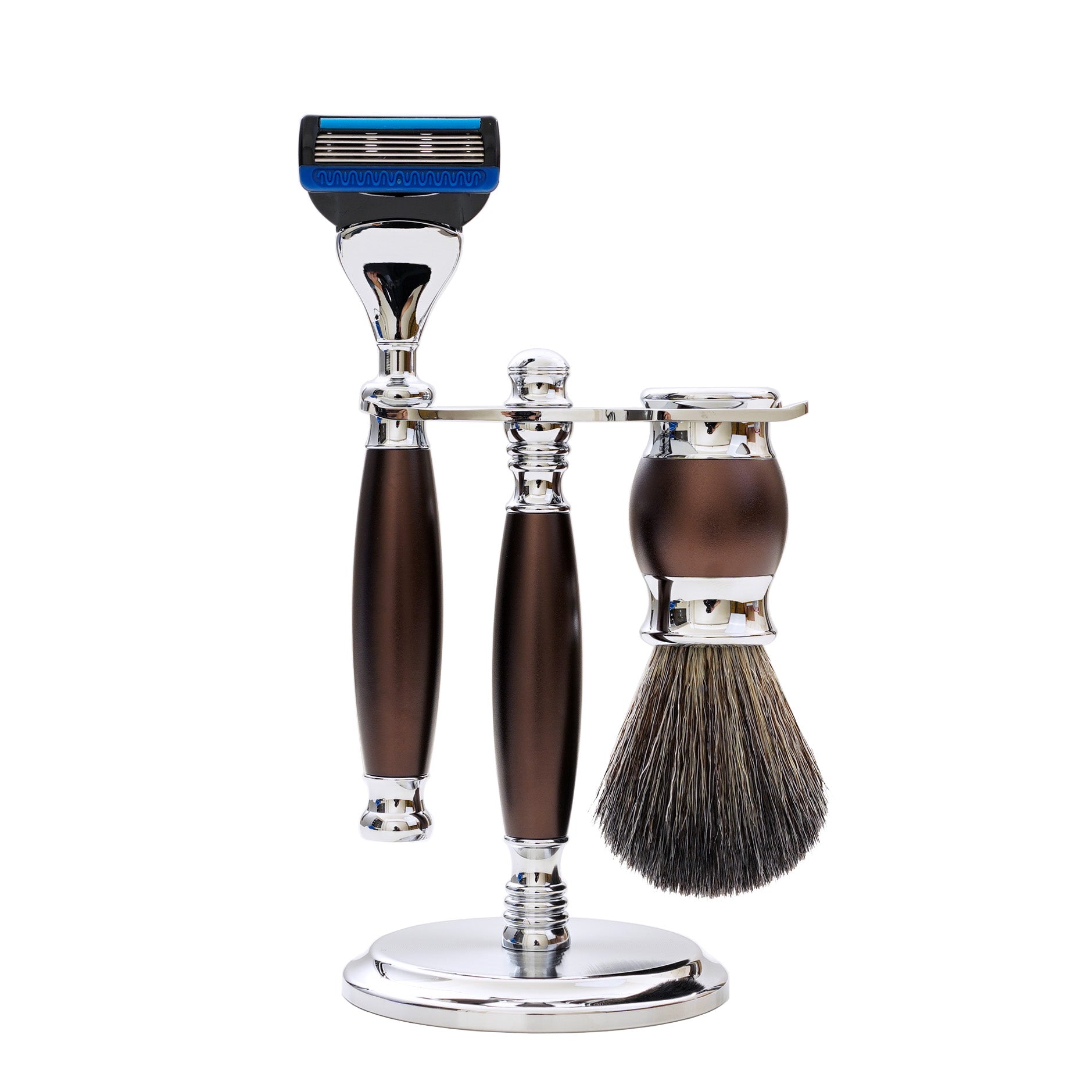 FREED 5-blade safety razor LUXURY  FOUR-PIECE SHAVING SET FOR MEN - SADDLEBROWN