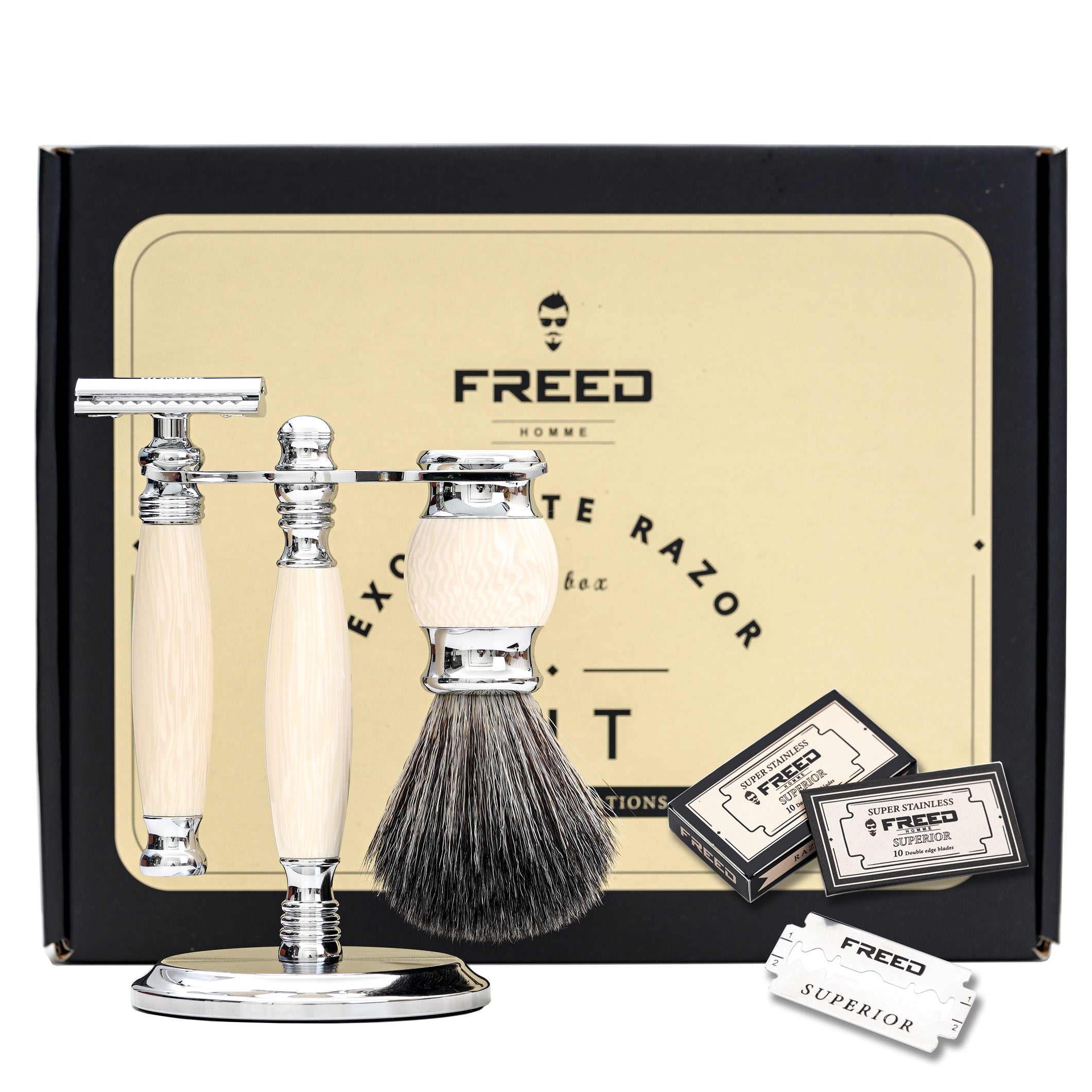 FREED Luxury Four-Piece Shaving Set for Men - Ivory White