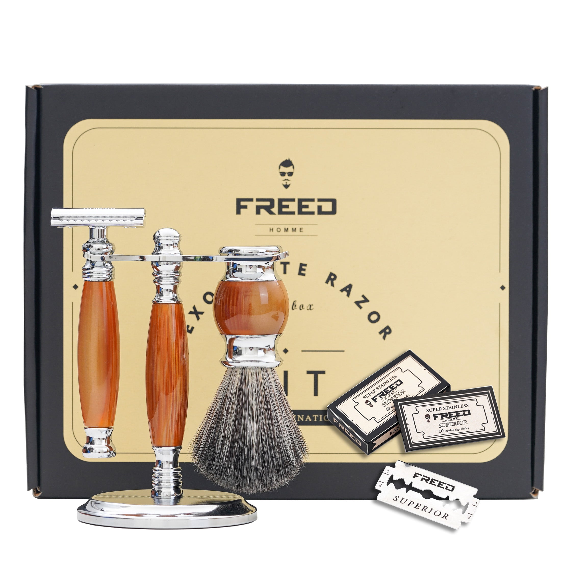 FREED Luxury Four-Piece Shaving Set for Men - AMBER