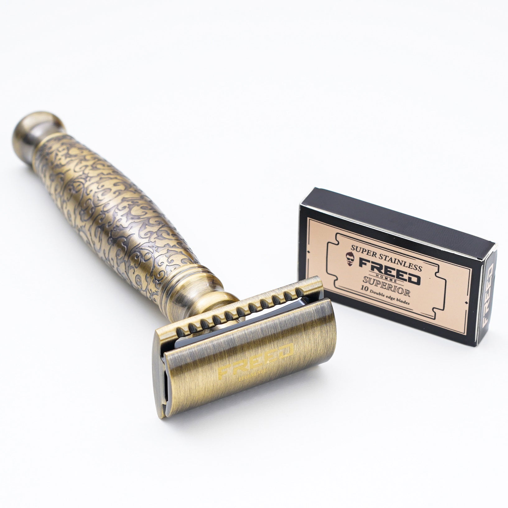 FREED Vintage Bronze Double Edge Safety Razor with a box of 10 blades