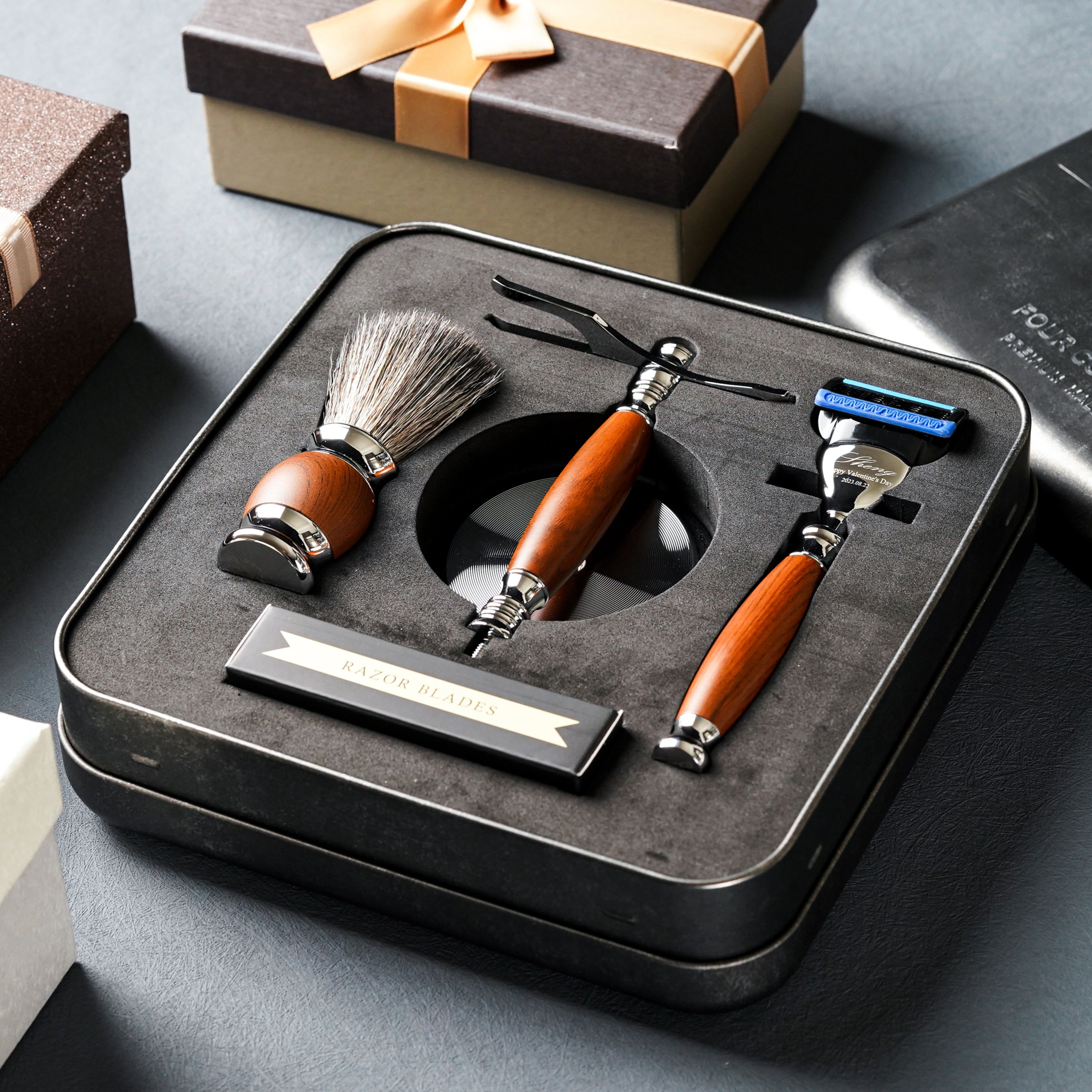 FREED 5-blade safety razor LUXURY  FOUR-PIECE SHAVING SET FOR MEN - NUTBROWN