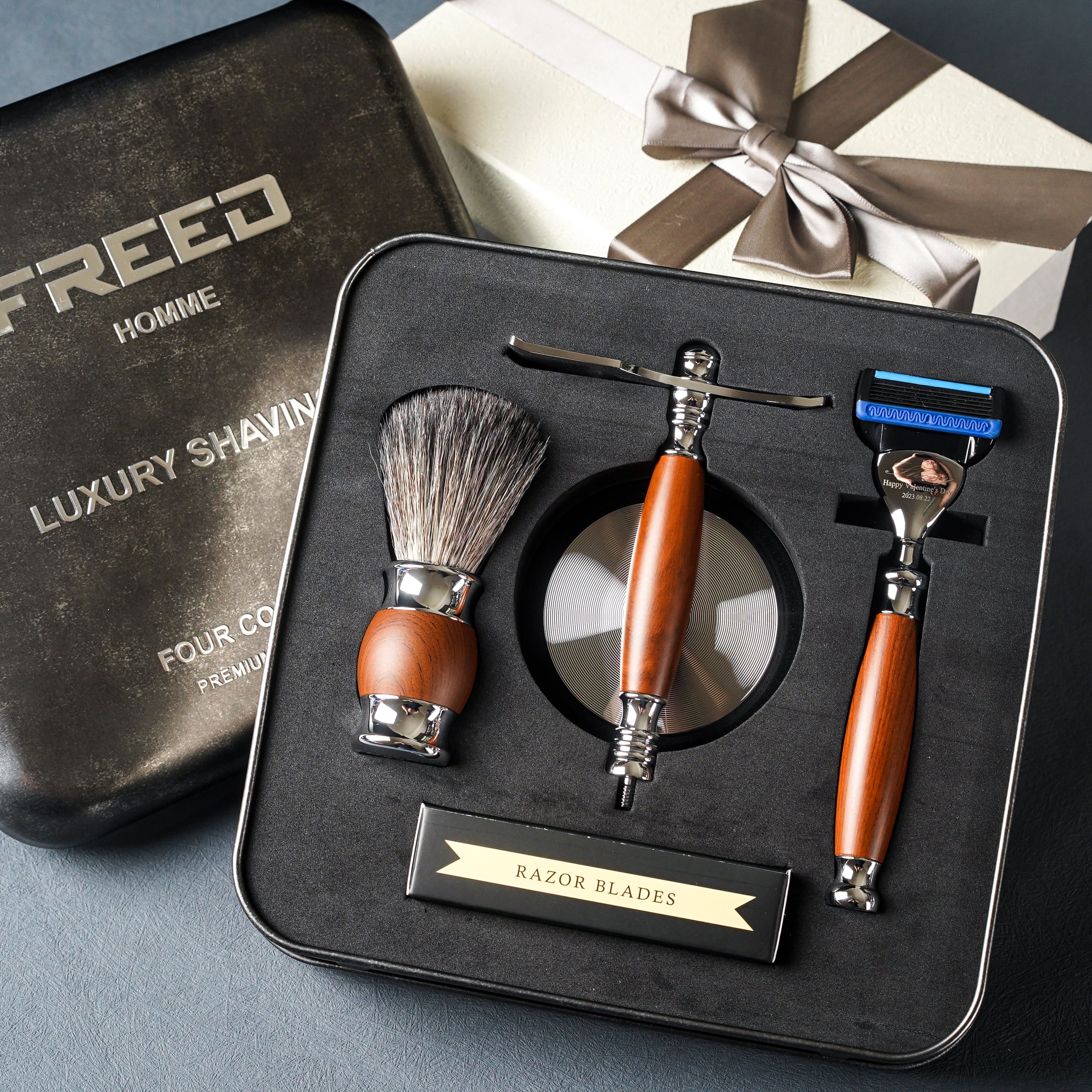 FREED 5-blade safety razor LUXURY  FOUR-PIECE SHAVING SET FOR MEN - NUTBROWN