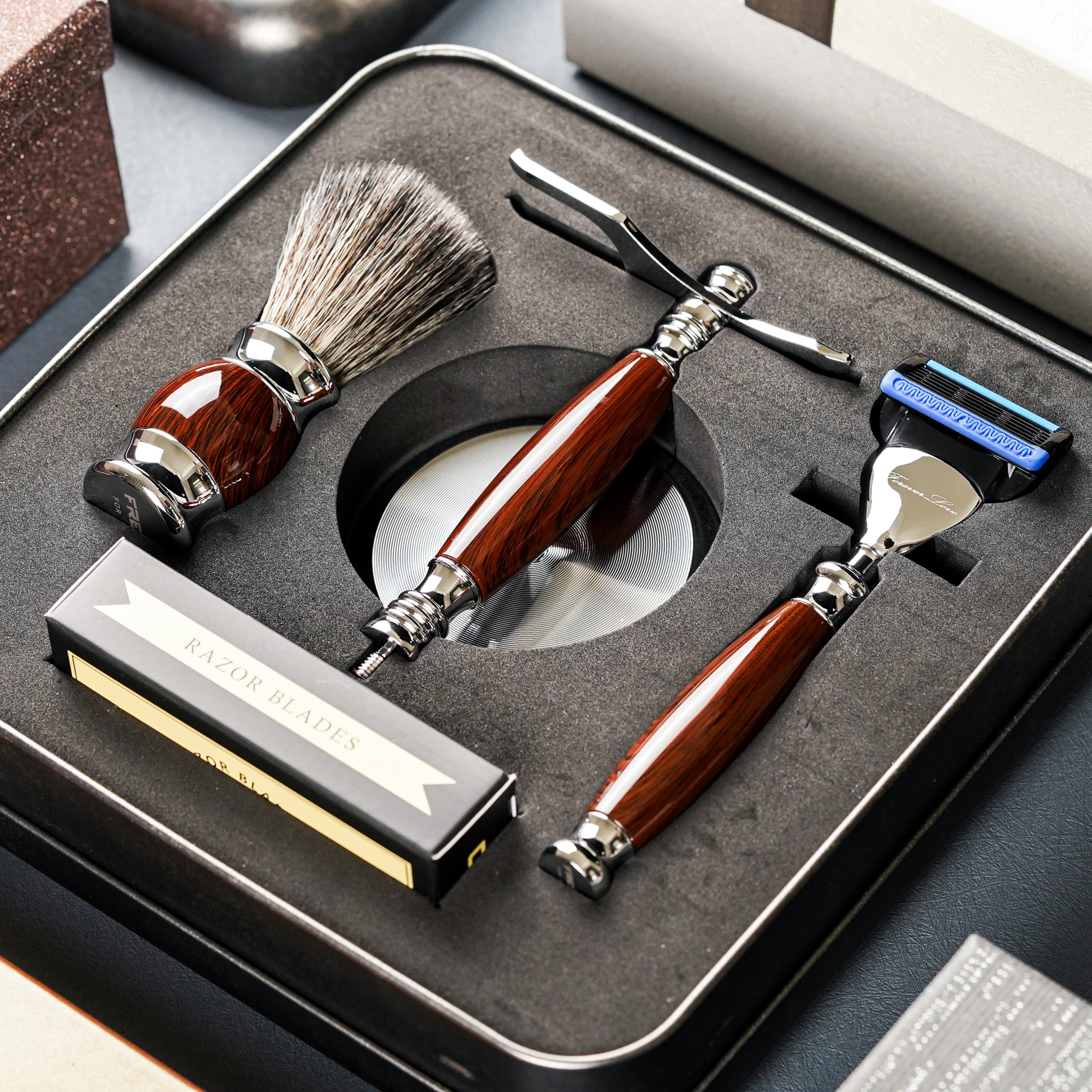 FREED 5-blade safety razor LUXURY  FOUR-PIECE SHAVING SET FOR MEN - PURPLEBROWN