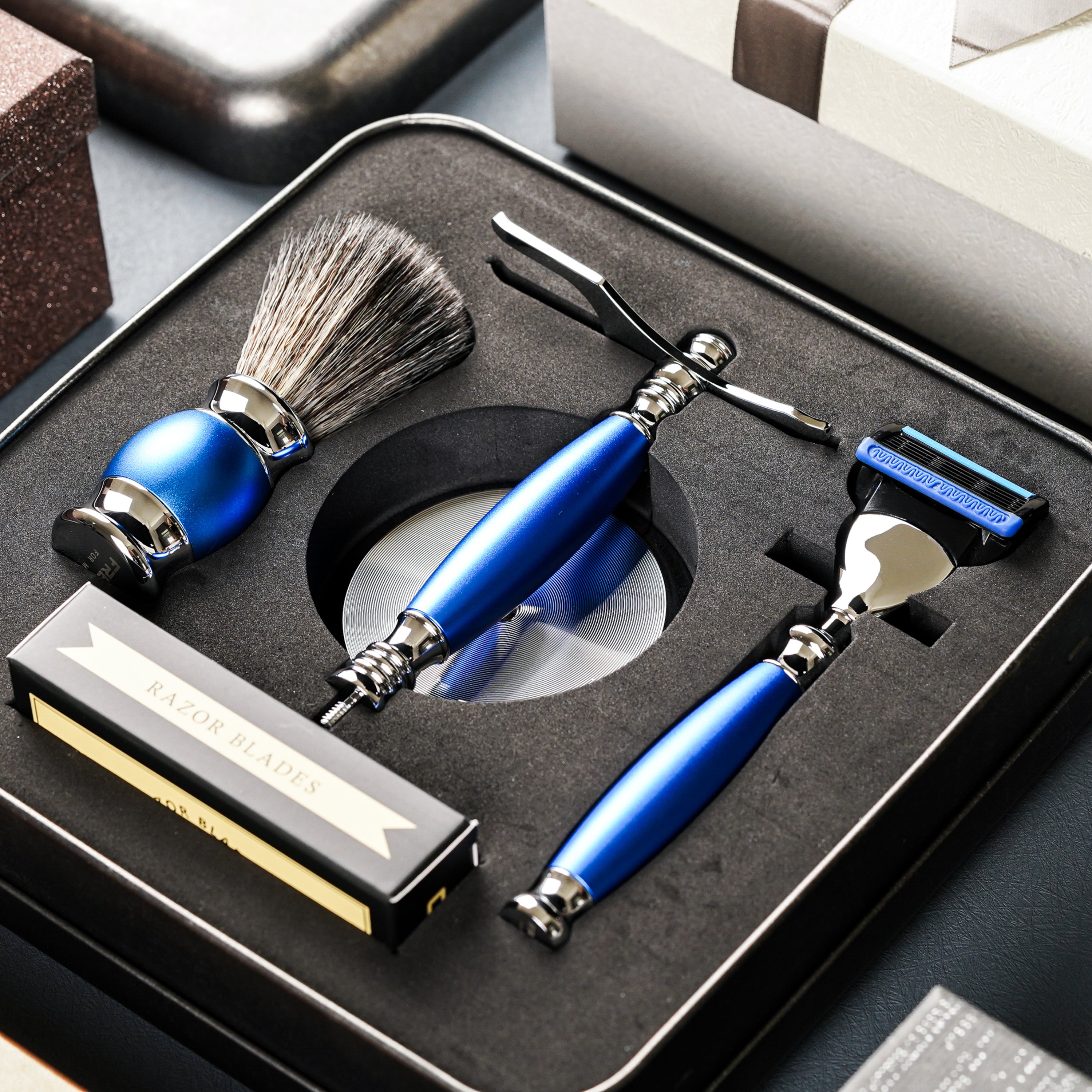 FREED 5-blade safety razor LUXURY  FOUR-PIECE SHAVING SET FOR MEN - Blue