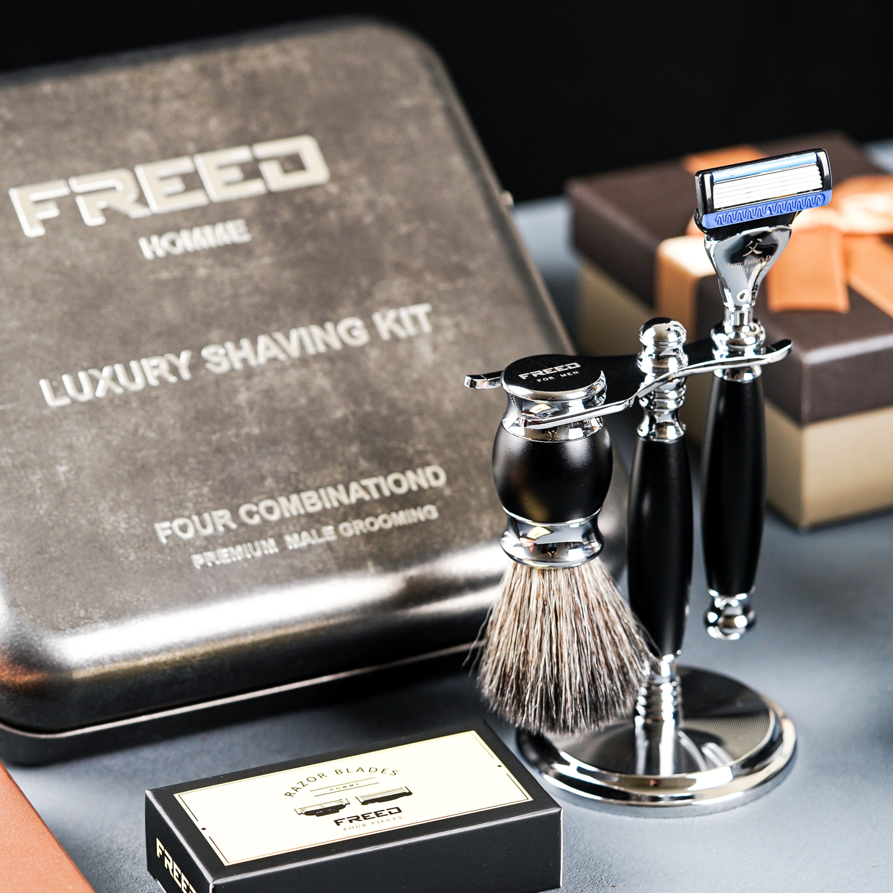 FREED 5-blade safety razor LUXURY  FOUR-PIECE SHAVING SET FOR MEN - black