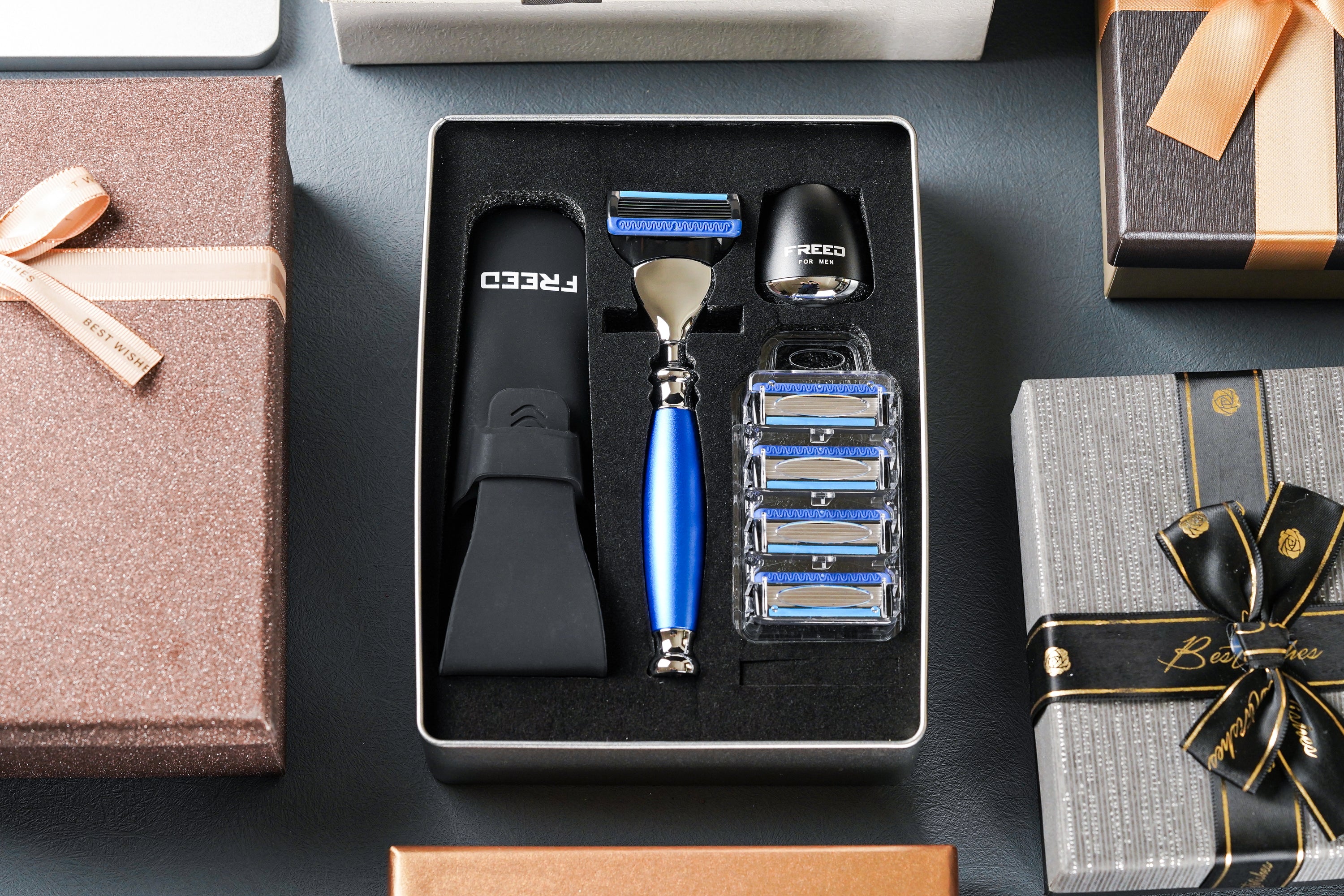 FREED Five-Blade Safety Razor Four Pieces Travel Set - blue