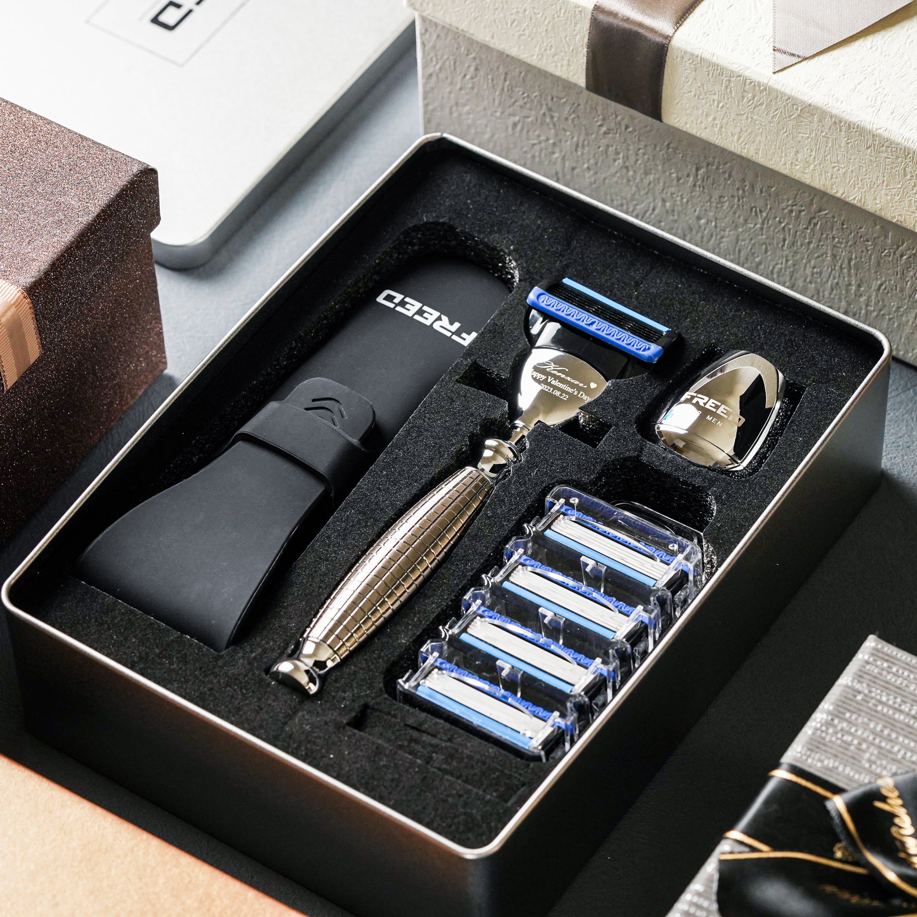 FREED Etching series Five-Blade Safety Razor Four Pieces Travel Set - Grenade style