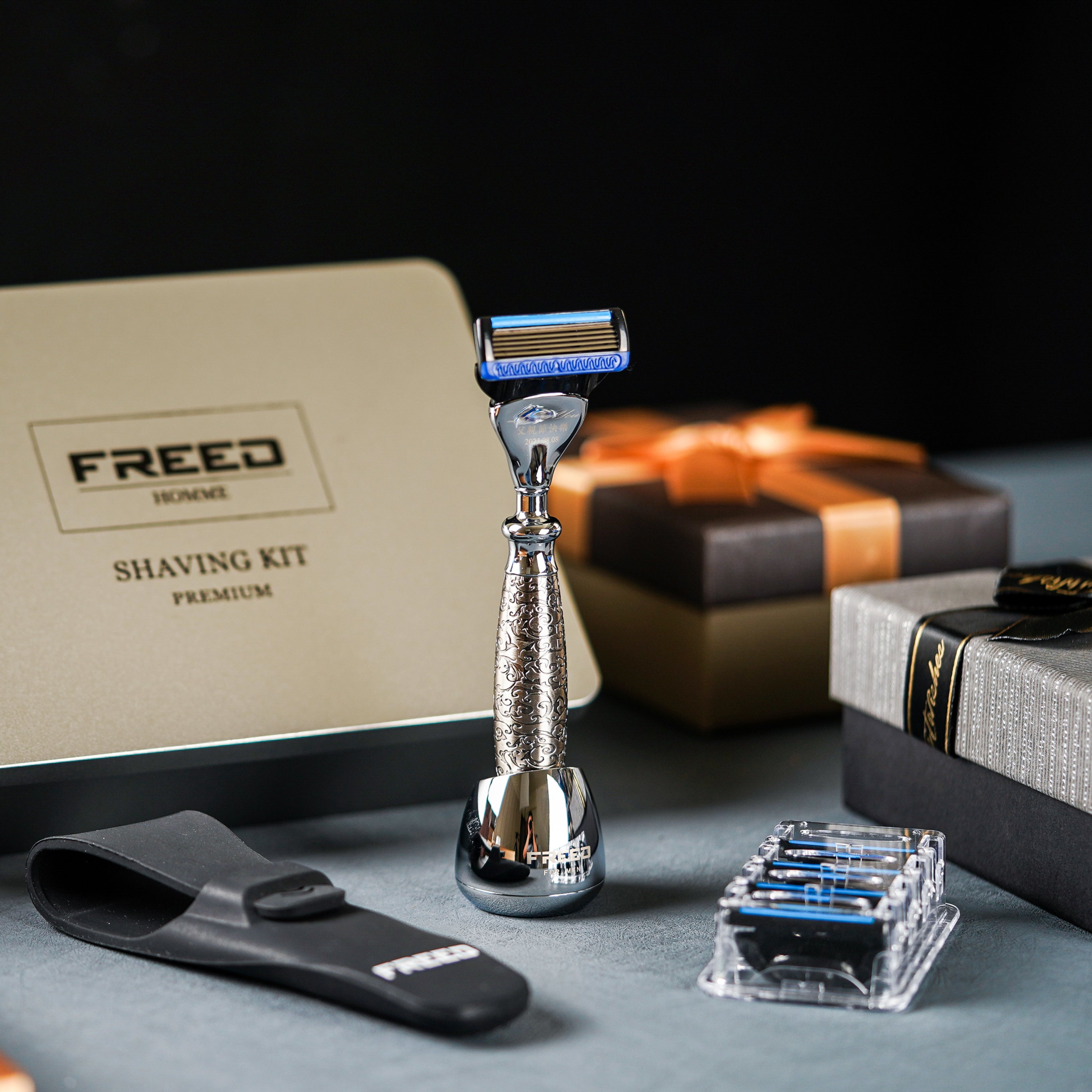 FREED Etching series Five-Blade Safety Razor Four Pieces Travel Set - Engraved nickel plating