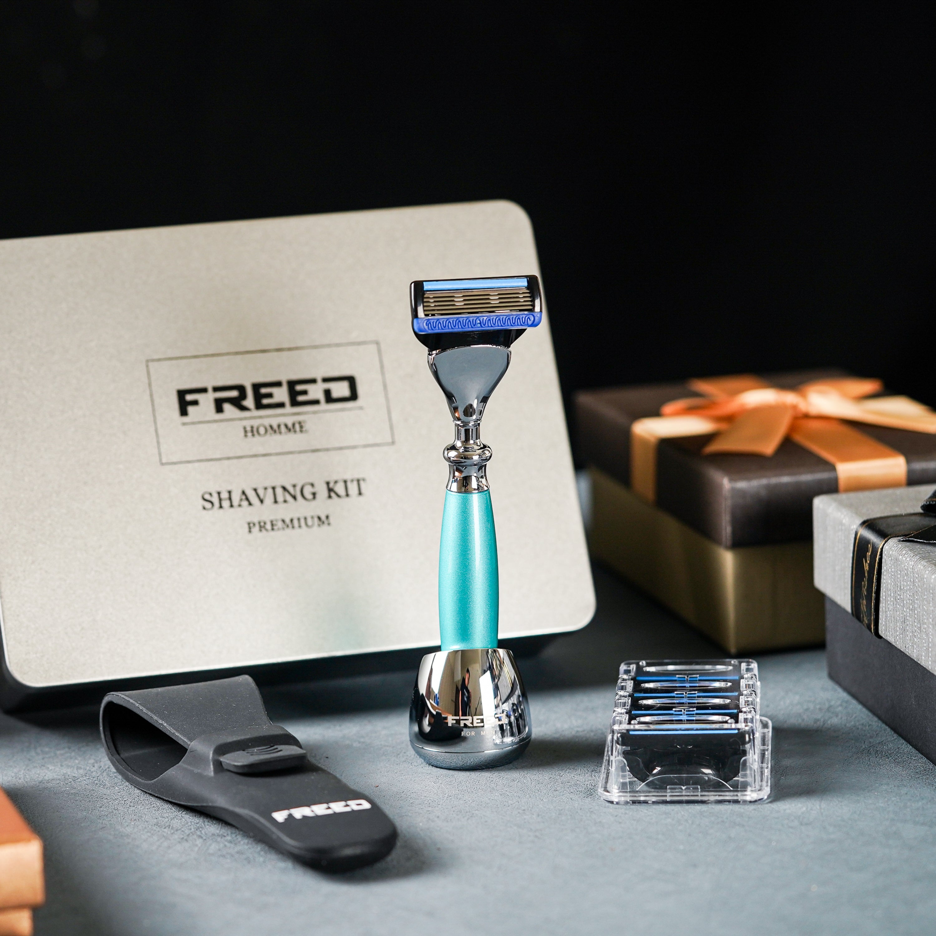 FREED FIVE-BLADE SAFETY RAZOR FOUR PIECES TRAVEL SET - LAKE GREEN