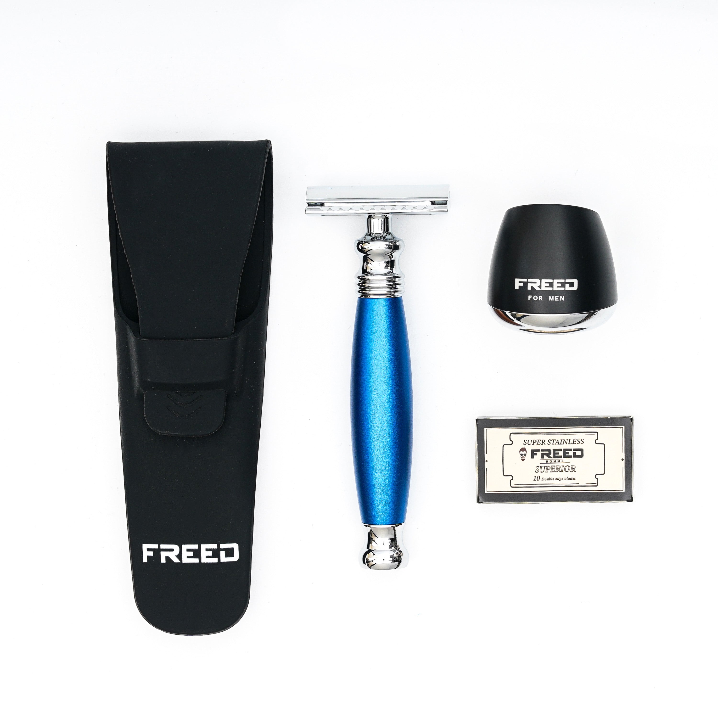 FREED Travel Four-Piece Safety Razor Gift Set - Blue