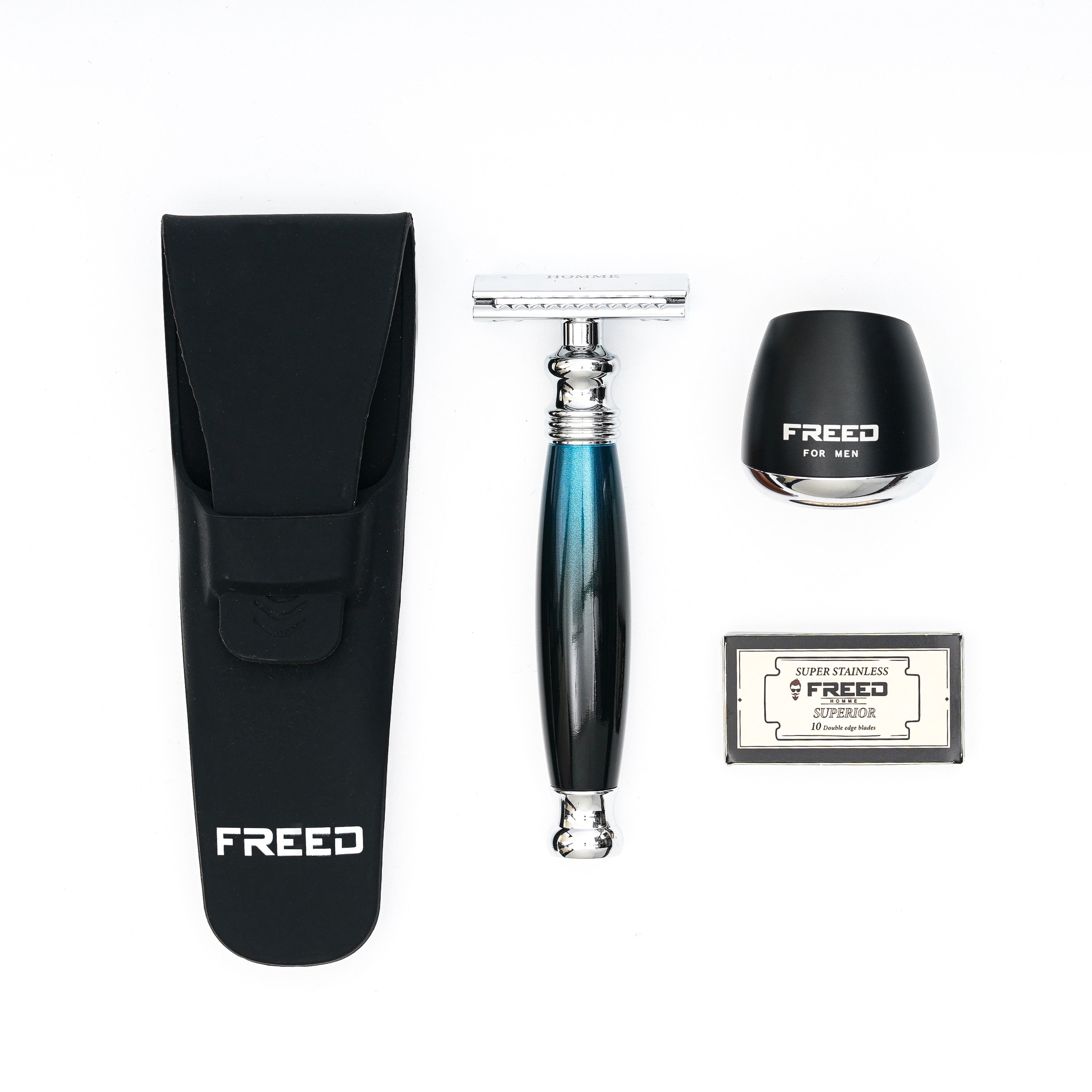 FREED TRAVEL FOUR-PIECE SAFETY RAZOR GIFT SET - galaxy Blue