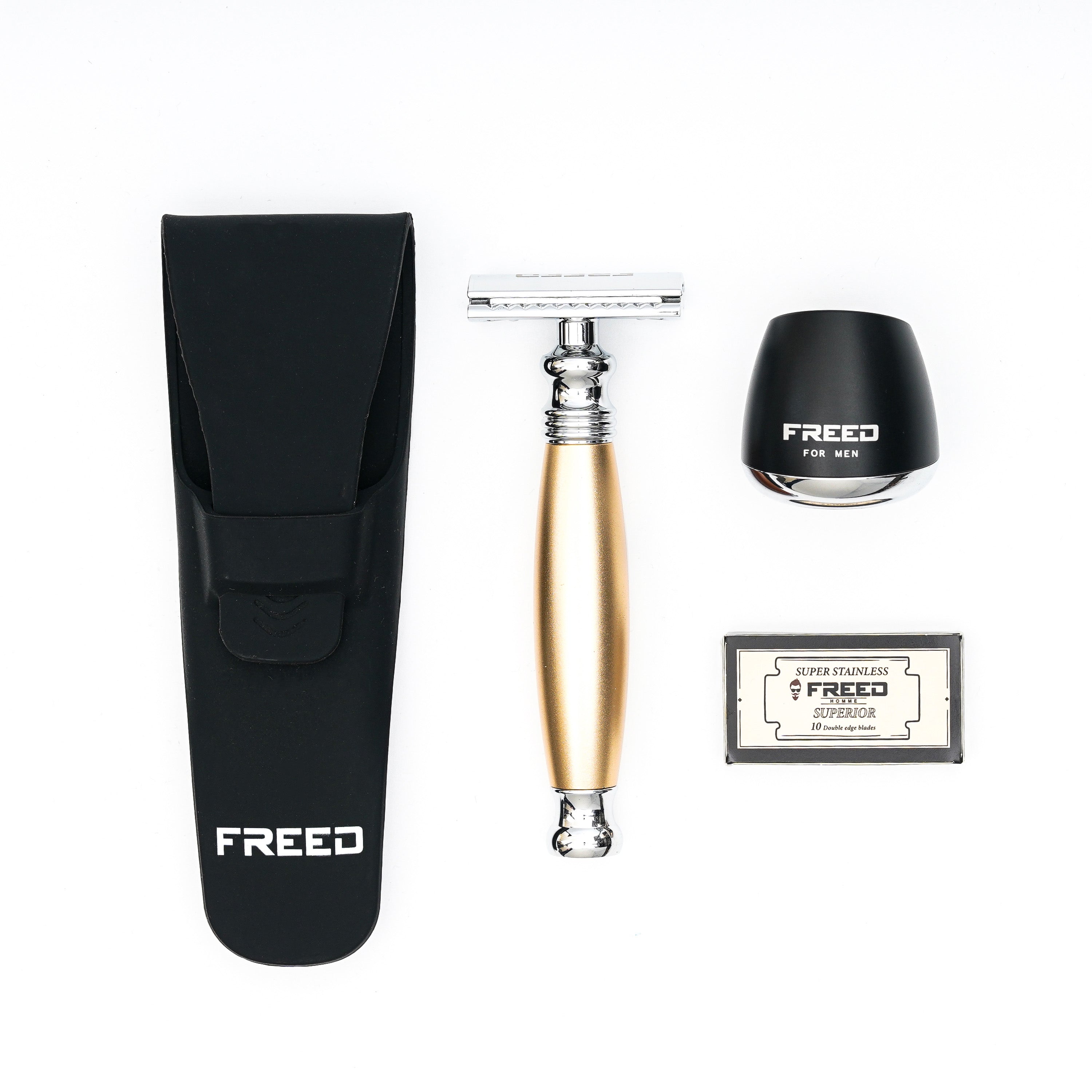 FREED TRAVEL FOUR-PIECE SAFETY RAZOR GIFT SET - Gold