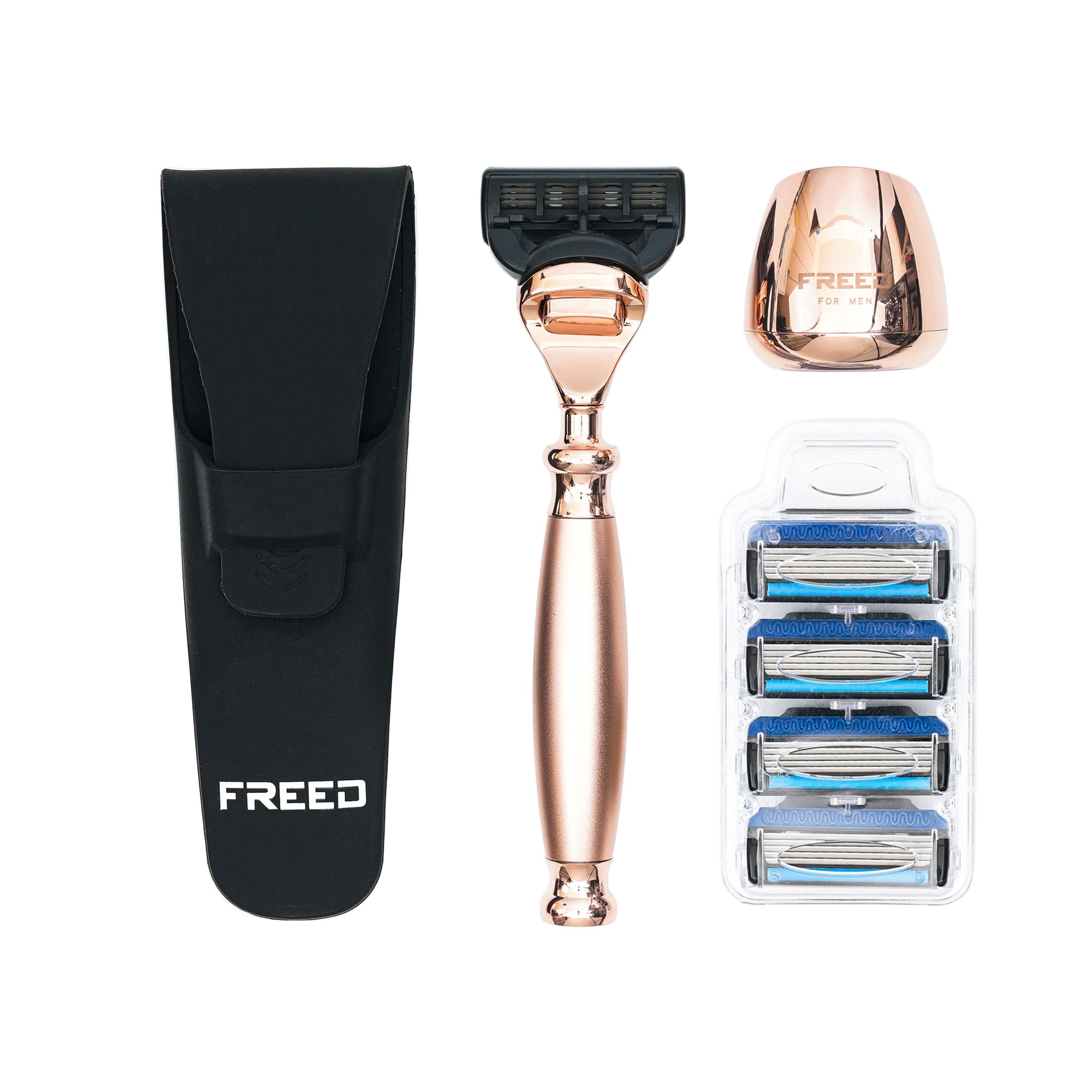 FREED ROSE GOLD Five-Blade Safety Razor Four Pieces Travel Set - Gold