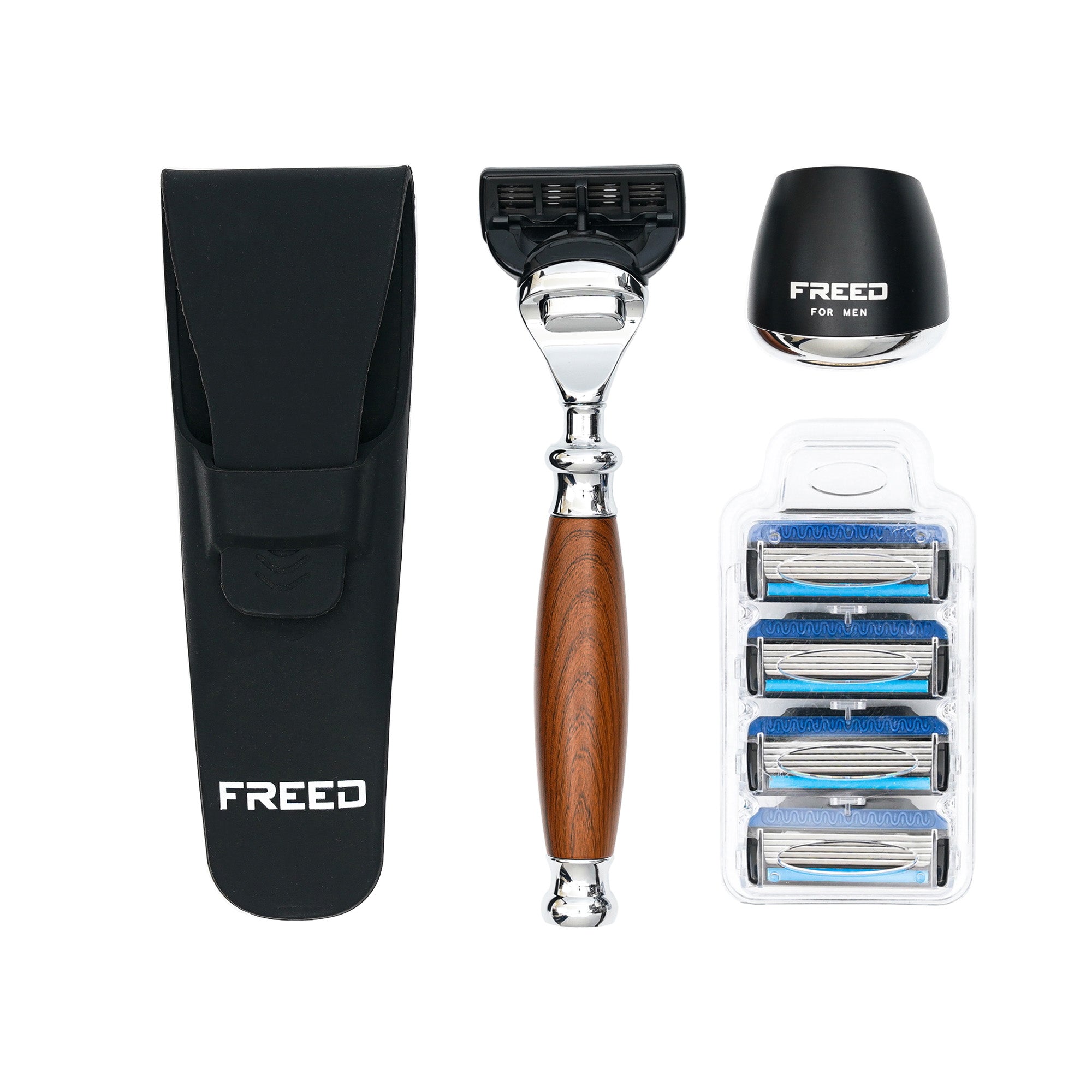 FREED Five-Blade Safety Razor Four Pieces Travel Set - Nut Brown