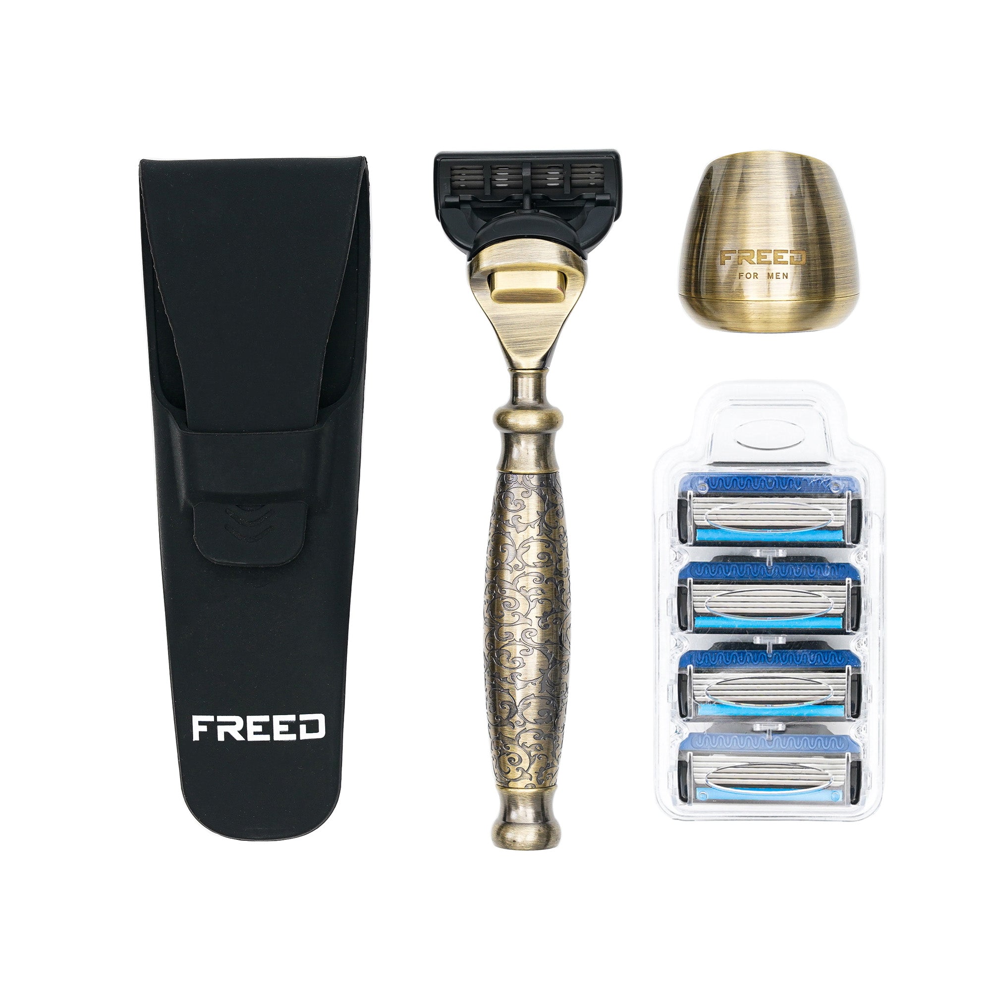 FREED Etching series Five-Blade Safety Razor Four Pieces Travel Set - Bronze