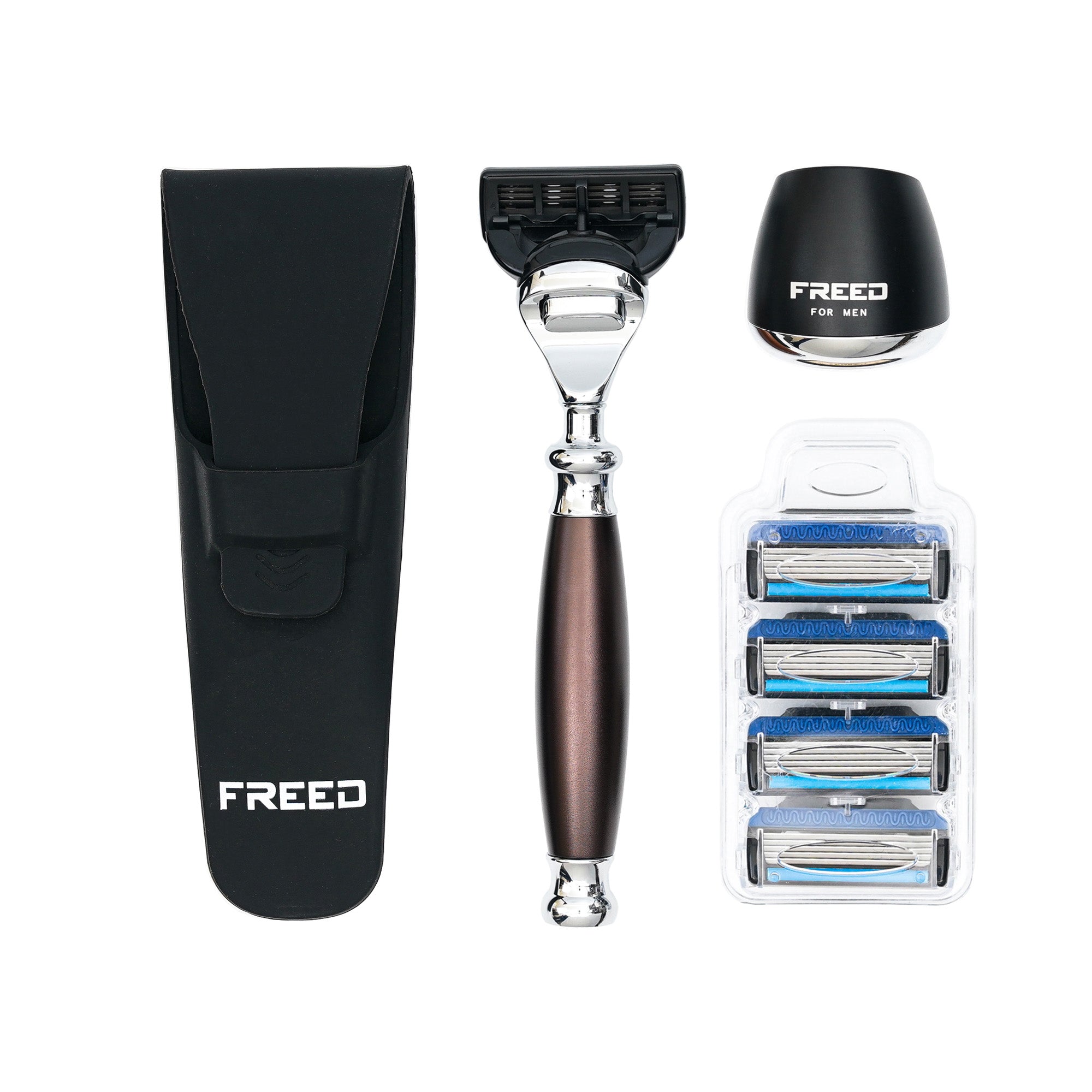 FREED Five-Blade Safety Razor Four Pieces Travel Set - Saddlebrown