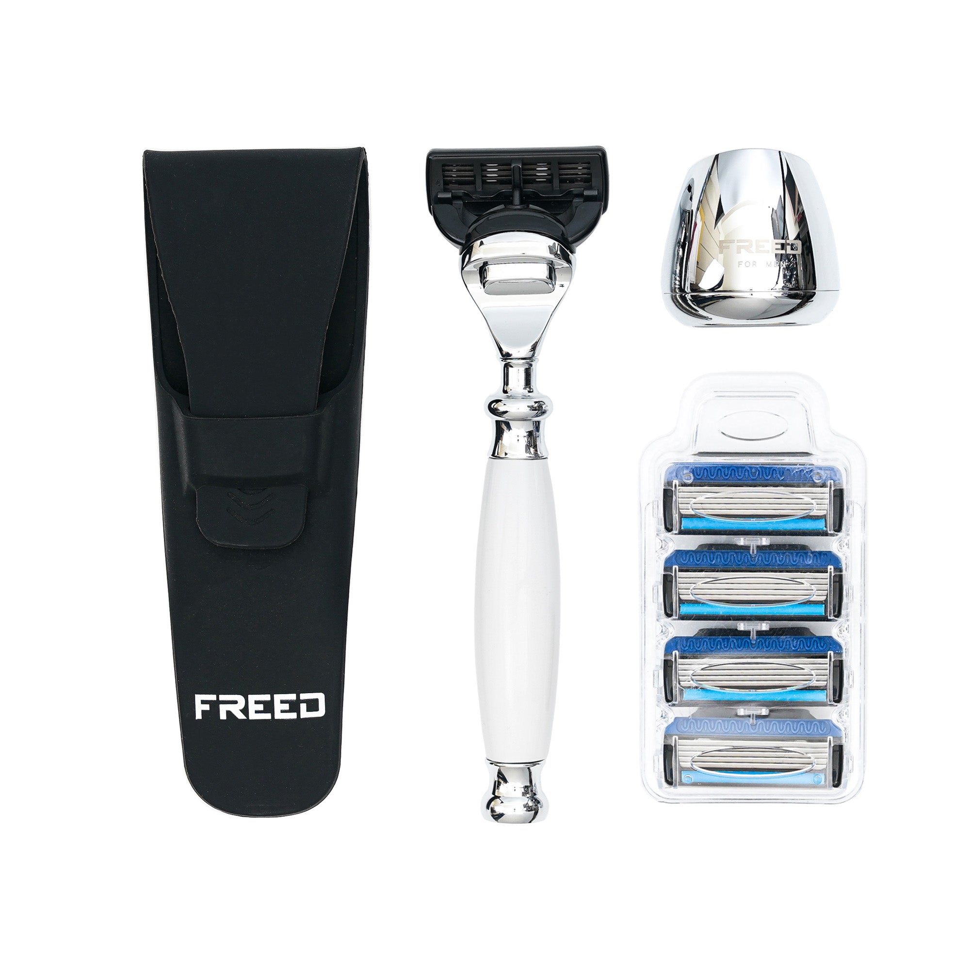 FREED FIVE-BLADE SAFETY RAZOR FOUR PIECES TRAVEL SET - Pearl White